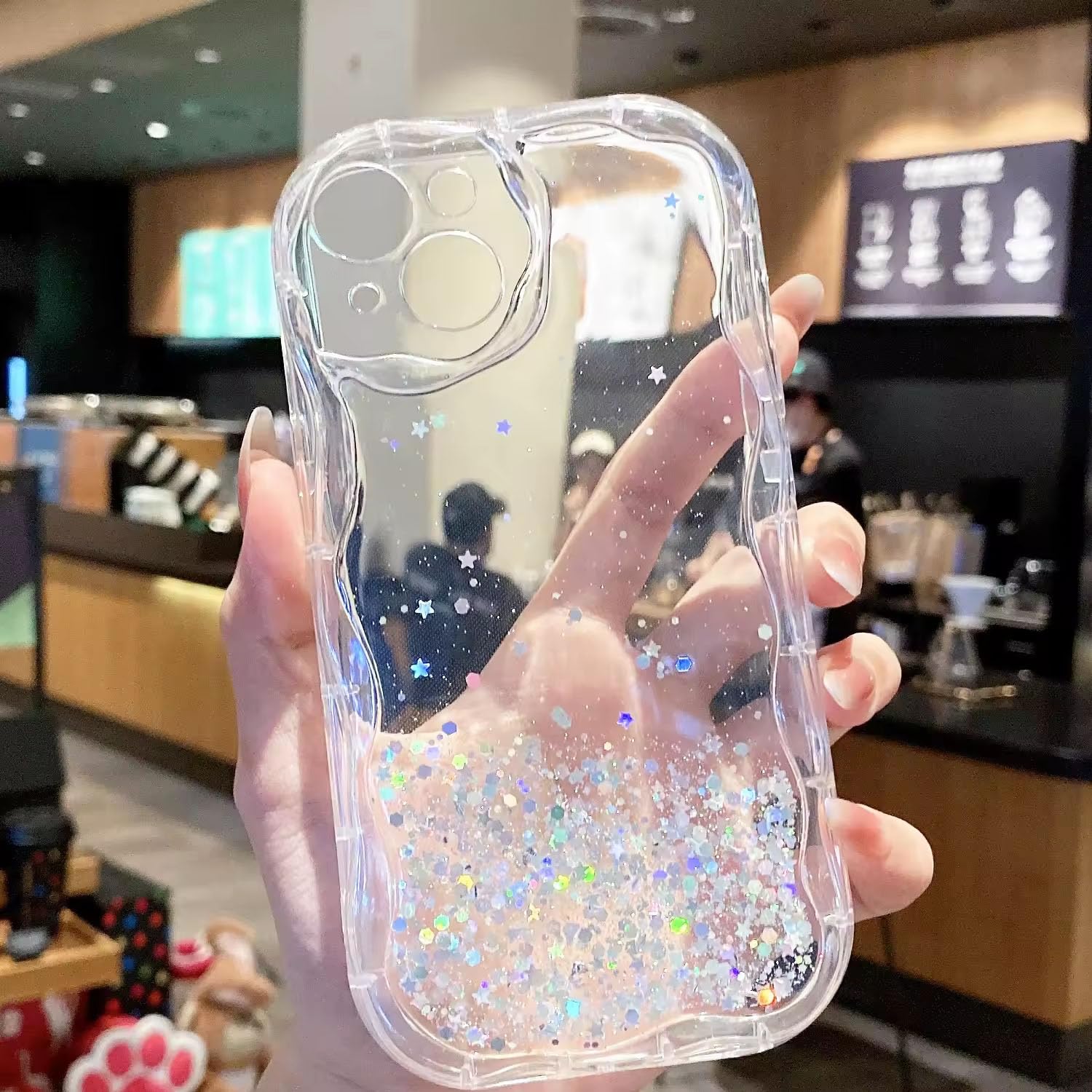 KC Back Cover for Apple iPhone 15 Plus - Dry Fixed Non Moving Glitter Curly Wave Shape Shockproof Bumper Soft Silicone Case with Camera Protection (Transparent) (B0CY98JMCR) Amazon Price History, Amazon Price Tracker
