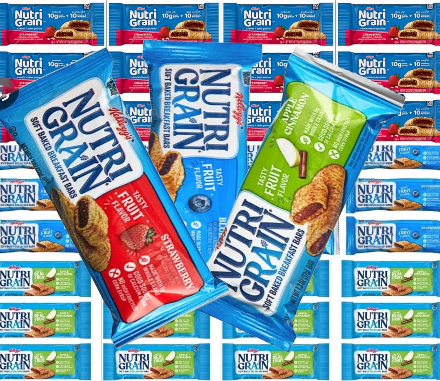 NuriGrain Breakfast Bars Variety Pack – 72 Count, 1.3 oz Individually Wrapped Snack Bars with Assorted Fruit Flavors, Whole Grain Soft-Baked Snack for On-the-Go, School, Office, or Home (Custom bundled by MOOCH