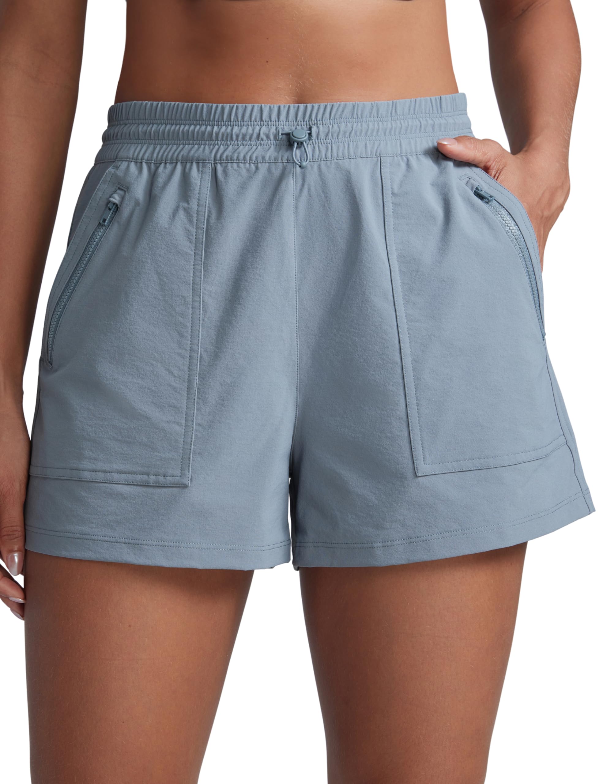 CRZ YOGA High Waisted Hiking Shorts for Women 3" - Water Resistant Cargo for Athletic Travel Outdoor with Zip Pockets