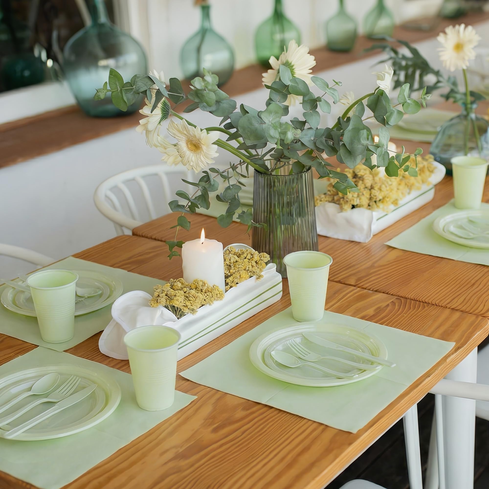 240 Piece Sage Green Disposable Dinnerware Set -7