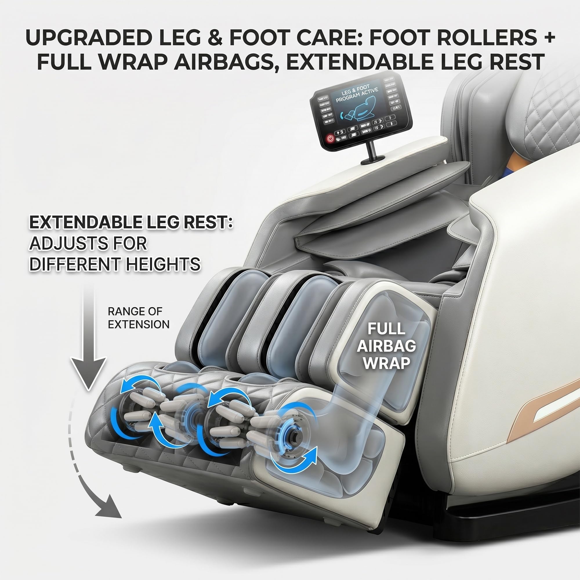 Sillón de Masaje Lujo Gravedad Cero, Riel SL 4.0 Inteligente, Masaje de Cuerpo Completo con Estiramiento Tailandés, Pantalla Táctil LCD, Calor, Bluetooth, Airbags, Sin Montaje(Bianco)