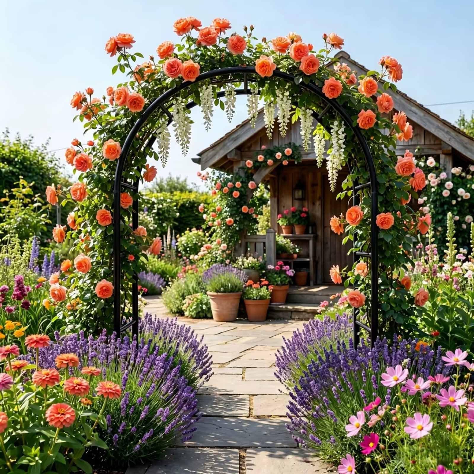 Arco metálico de jardín con Enrejado para Plantas trepadoras | Sólido arco de boda con enrejado para plantas trepadoras: rosas, glicinas y otras enredaderas(Green,220cm)