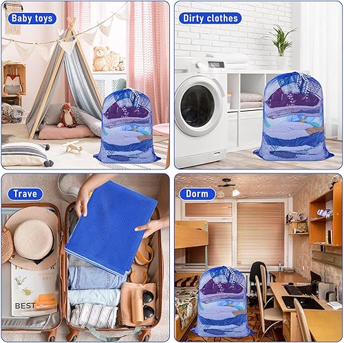 Miniatura 6 de Windyun Bolsa de malla para la lavandería, 9 unidades, 30 x 40 pulgadas, bolsas de malla grandes de alta resistencia, con cordón, con bloqueo