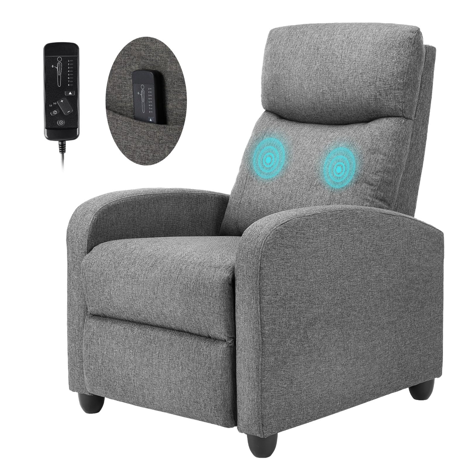 SMUG Recliner Chair Living Room Recliner with Adjustable Backrest and Footrest Modern Design for Home Upholstered Armchair in Soft Fabric, Grey, Linen