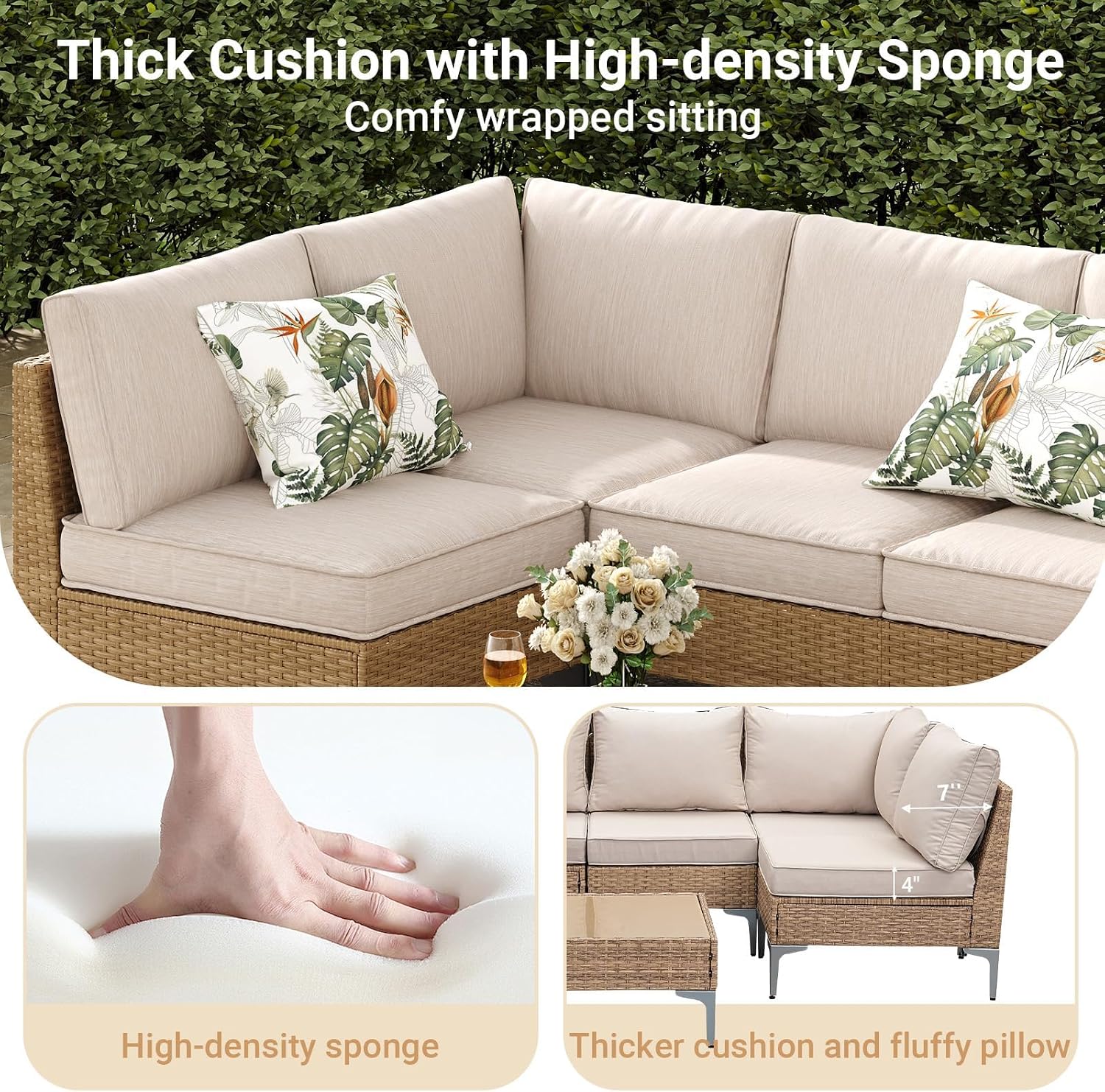 Jing's Villa 9-Piece Outdoor Patio Furniture Set, All-Weather Wicker Sectional Sofa with Coffee Table & Thick Anti-Slip Cushions for Backyard,Lounge,Garden,Deck, Beige
