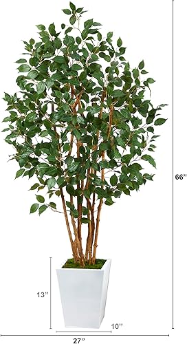 Miniatura 2 de Nearly Natural Árbol artificial ficus tupido de 5.5 pies en maceta de metal blanco