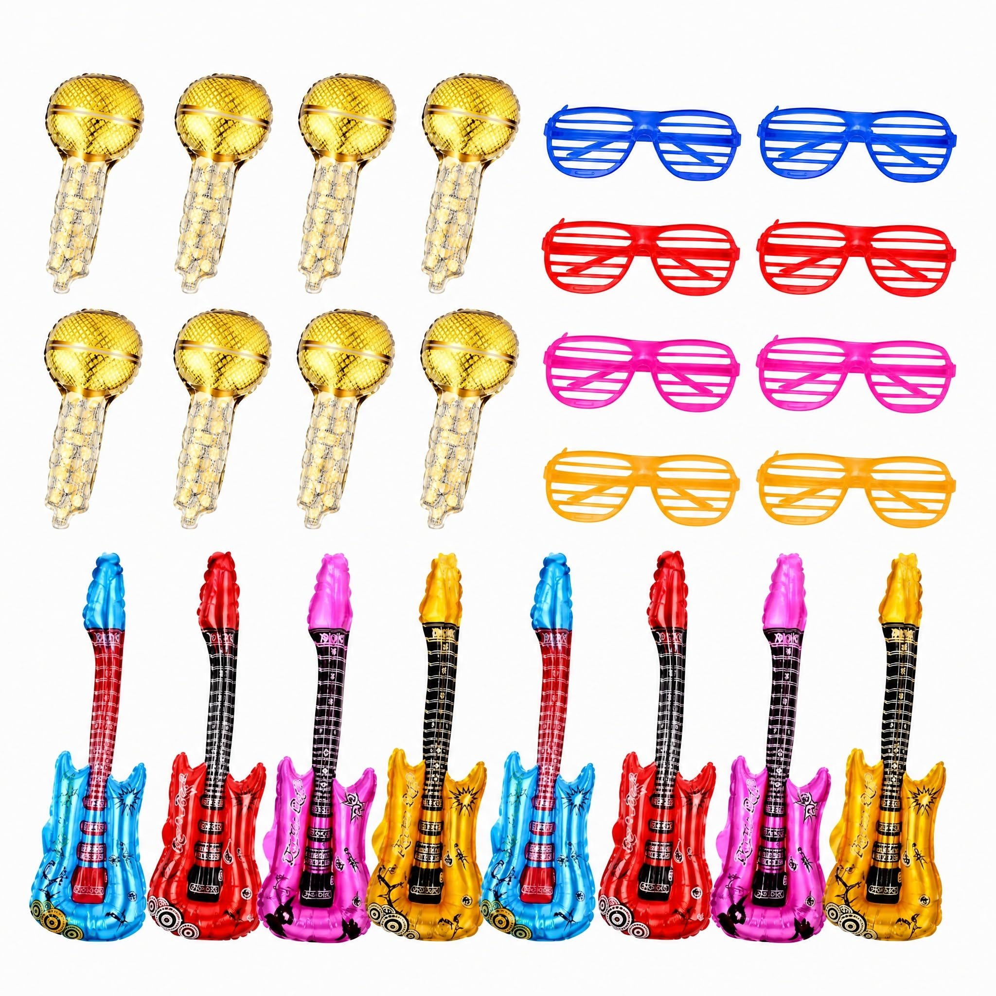 24-Pack Party Set Inflatable Guitar Blow Up Microphone colored glasses