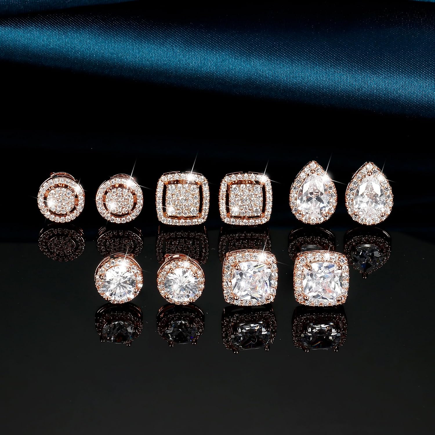 LOYALLOOK Cubic Zirconia Stud Earrings for Women Men Simulated Diamond CZ Halo Stud Earrings Round Square Iced Out Earrings 18K Gold Plated Hypoallergenic 925 Sterling Silver Earrings Set