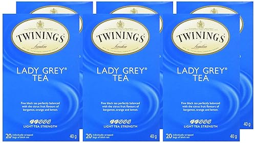 Miniatura 6 de Twinings Lady Grey - Bolsitas de té envueltas individualmente, con cafeína, té cítrico refrescante, 20 unidades (paquete de 6), disfruta caliente o