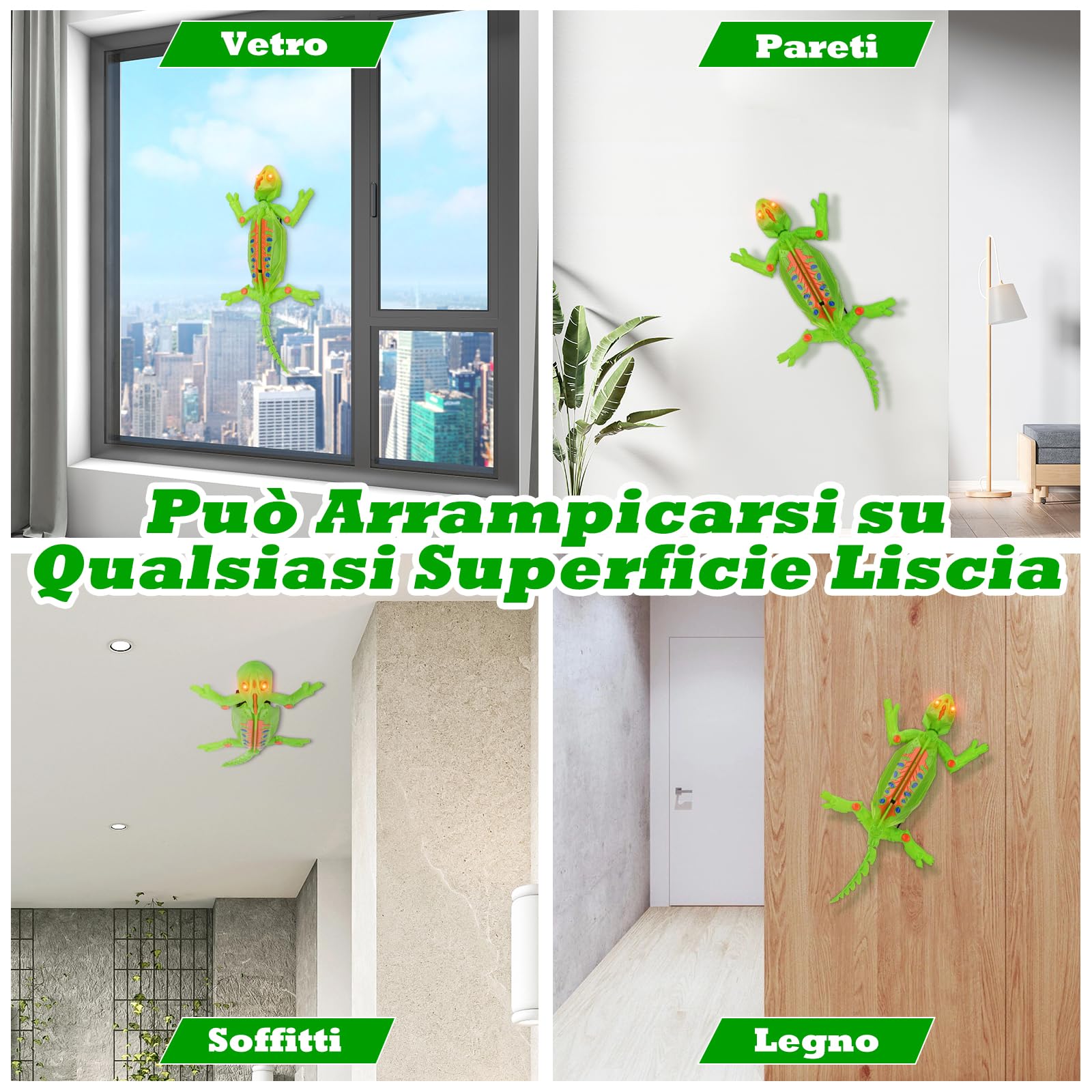 Camaleonte Telecomandato, Giochi che Si Arrampica su Pareti e Soffitti, con Occhi LED Luminosi, Movimenti Realistici, facile da controllare, Giocattolo per Bambini e Bambine, 4+ Anni (lucertole)