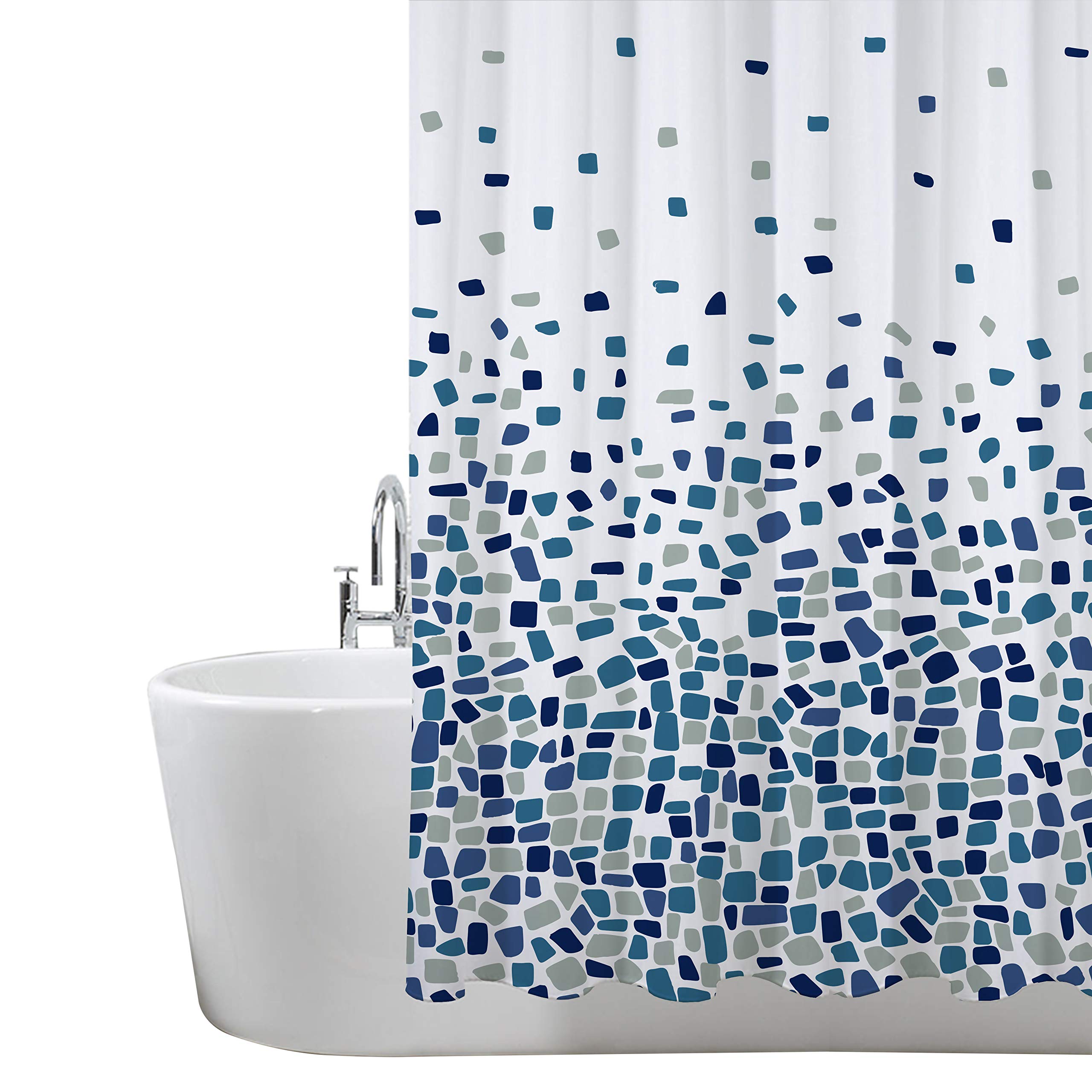 ANSIOShower Curtain Mould and Mildew Resistant 180 x 180 cm (71 x 71 Inch) | 100% Polyester - Mosaic Patterned - Blue