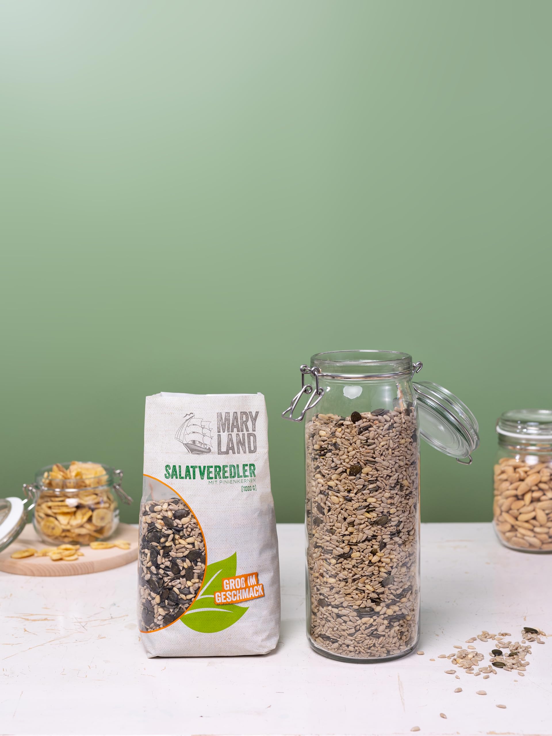Maryland Salatveredler 1000g Vorratspackung 4er Pack – Sonnenblumenkerne, Kürbiskerne und Pinienkerne in Kerne Mischung – 100% vegan und frei von künstlichen Aromen – Im Großbeutel (4 x 1000g)