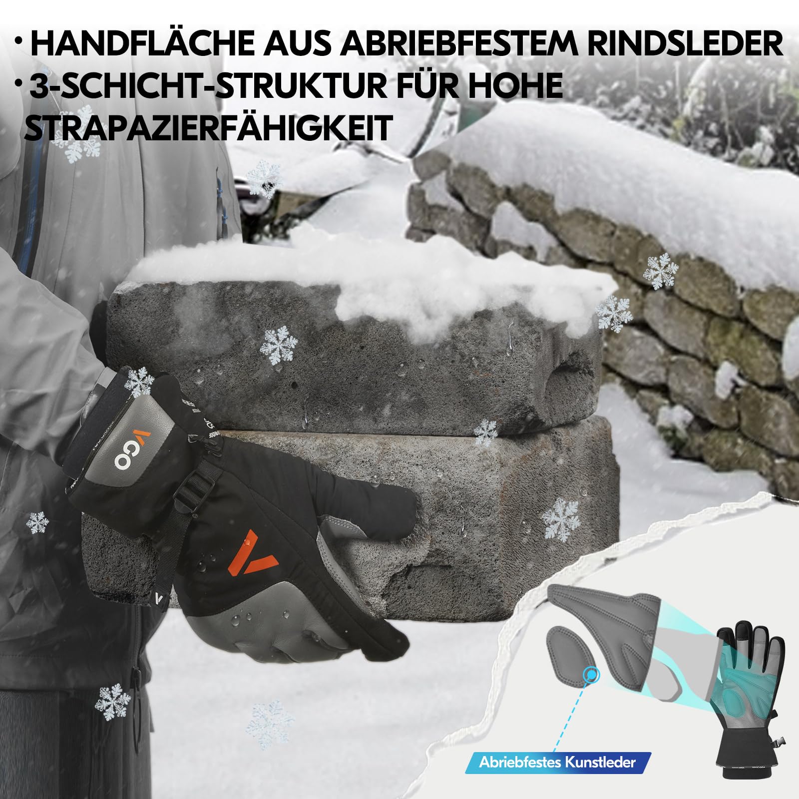 Vgo...-20 °C Herren wasserdichte isolierte Leder-Winterhandsc(CA7759FW,L)