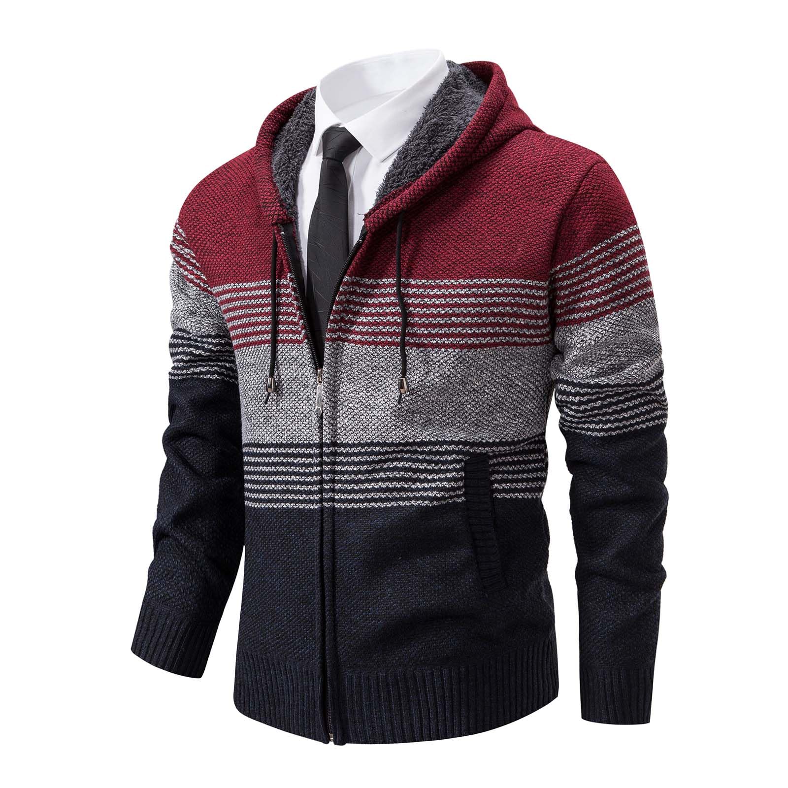 Mylldey Mens Hoodies Knit Sweater Full Zip Fleece Lined Cardigan Sweaters Casual Regular Fit Knit Hooded Men Sweater