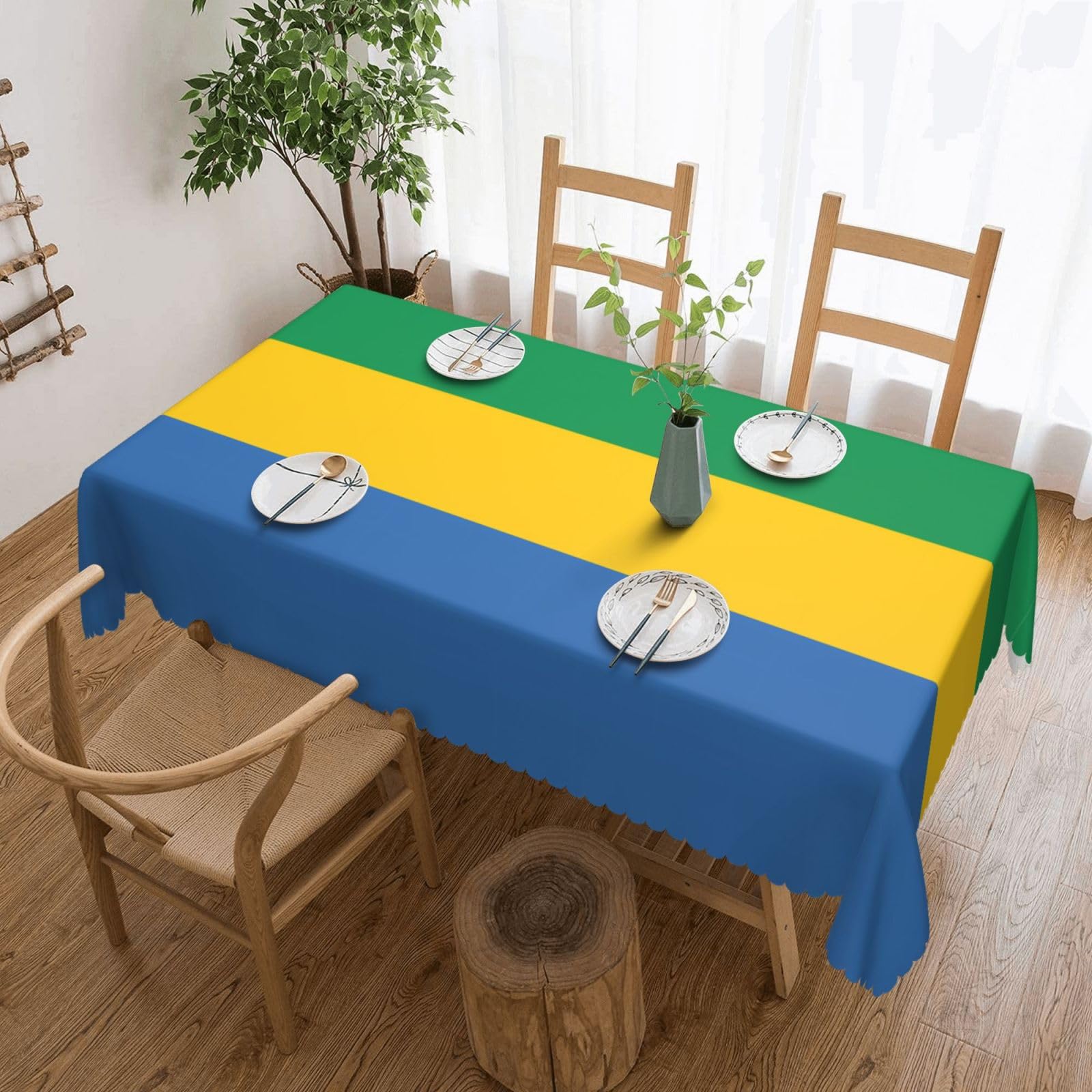 QAZWZML Gabonese flag Printed tablecloth, made of thick polyester with lace trim, suitable for dining rooms, picnics, and weddings