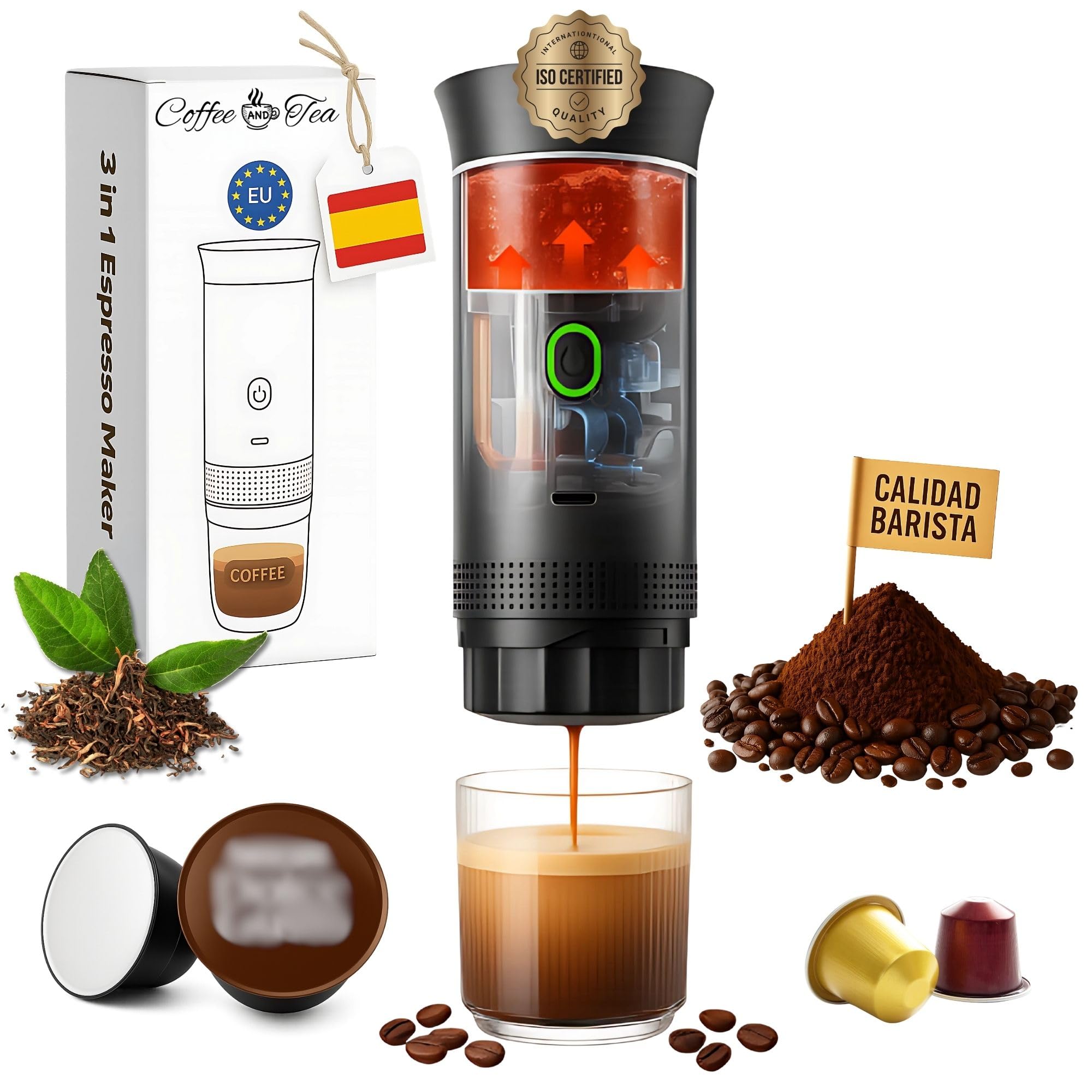Portable Capsules Coffee Maker, Multicapsule and Ground Coffee Machine, Coffee Machine, Portable Capsules Coffee Maker, USB Rechargeable Battery Water Heater, Ideal for Travel, Camping and Office