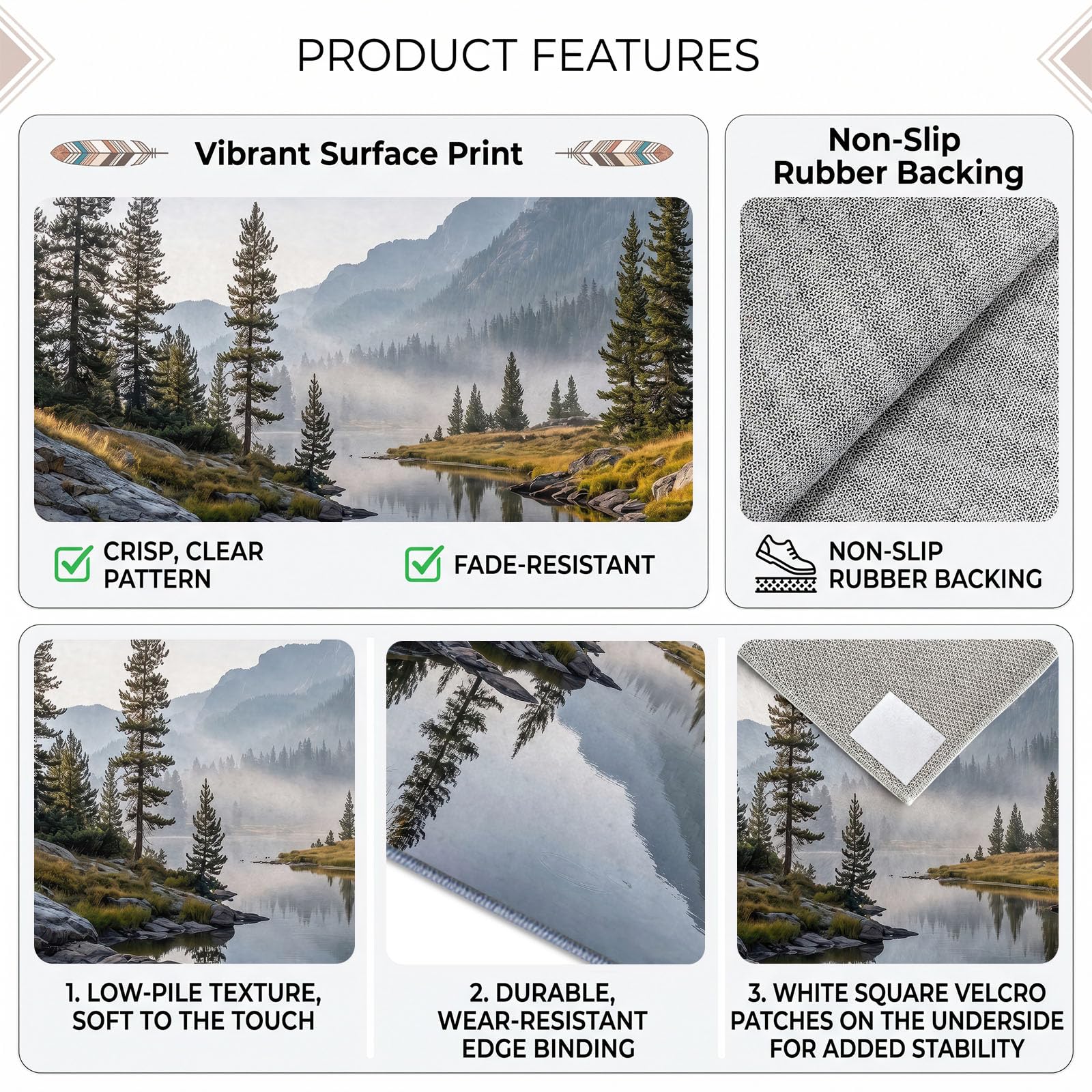 Teppich Wohnzimmer 180 x 240 cm Aquarell Natur See Kiefern 3D Druck Flanell Kurzflor Teppich Waschbar & rutschfest, Saugroboter Geeignet, Ästhetischer Schlafzimmerteppich Vorleger, Blaugrau