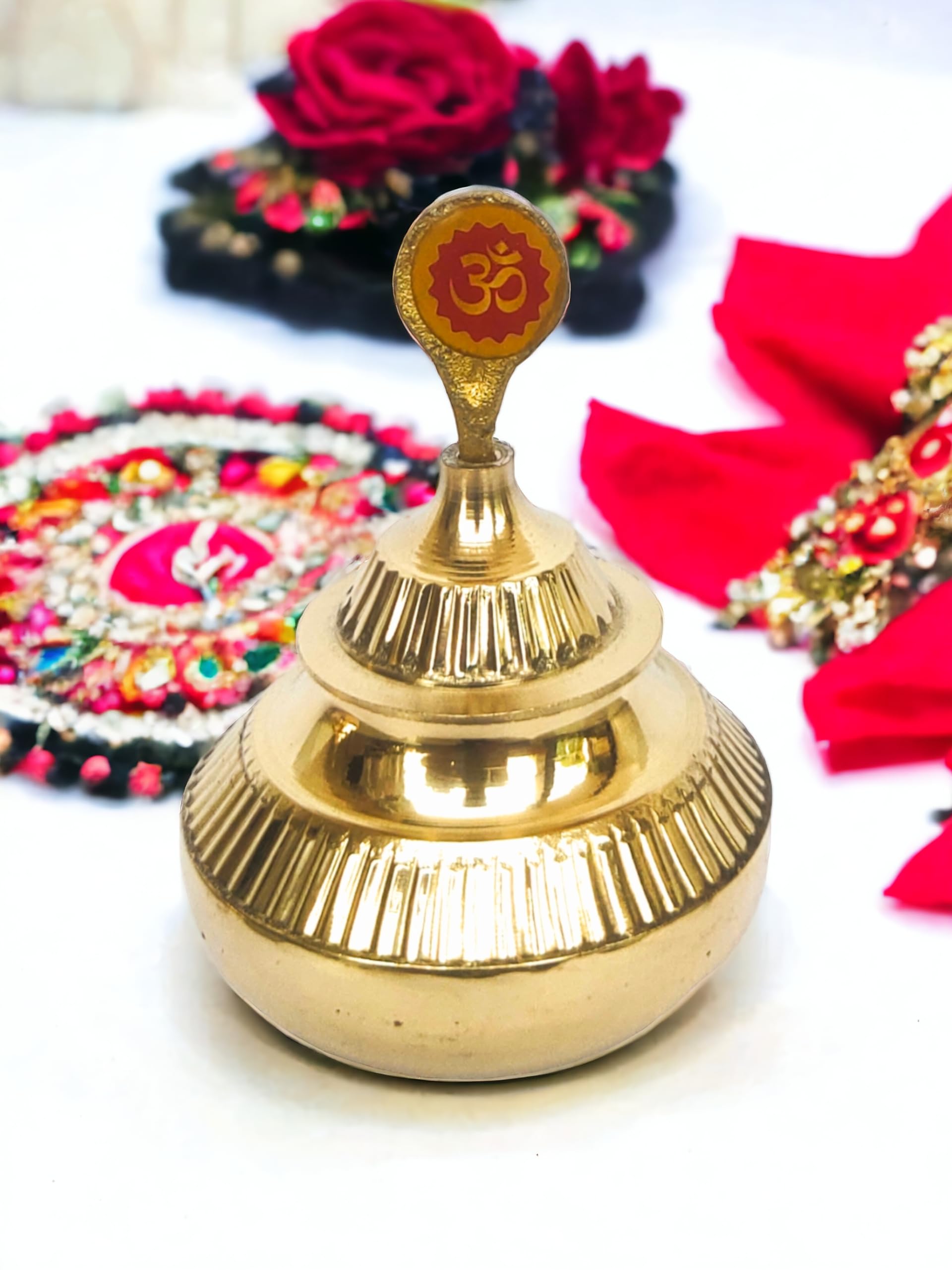 Blissful Decor presents Brass Handcrafted Sindoor Dibbi | Kumkum Box | Sindur Dani | Decoration Box For Gift & Fancy Box Round, gold colur with om stick (B0CH6GV9GV) Amazon Price History, Amazon Price Tracker