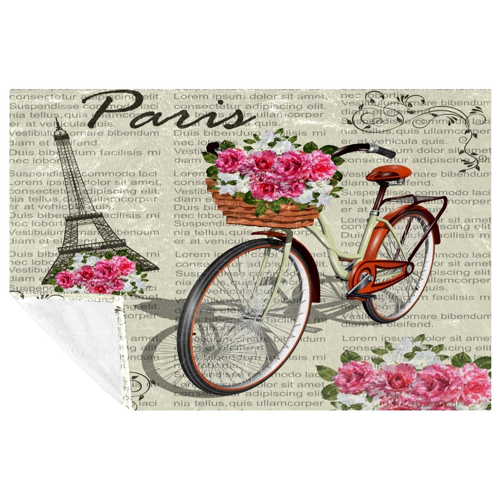 Couverture Tour Eiffel vintage 150x100 cm plaid vélo pour lit et canapé