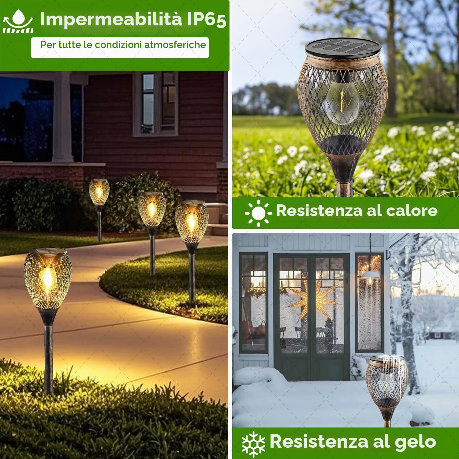 Luci Solari da Giardino, 1000mAh, IP65 Impermeabile, Luci Solari all'aperto, Decorazione del Giardino del Patio a Energia Solare (set di 4)