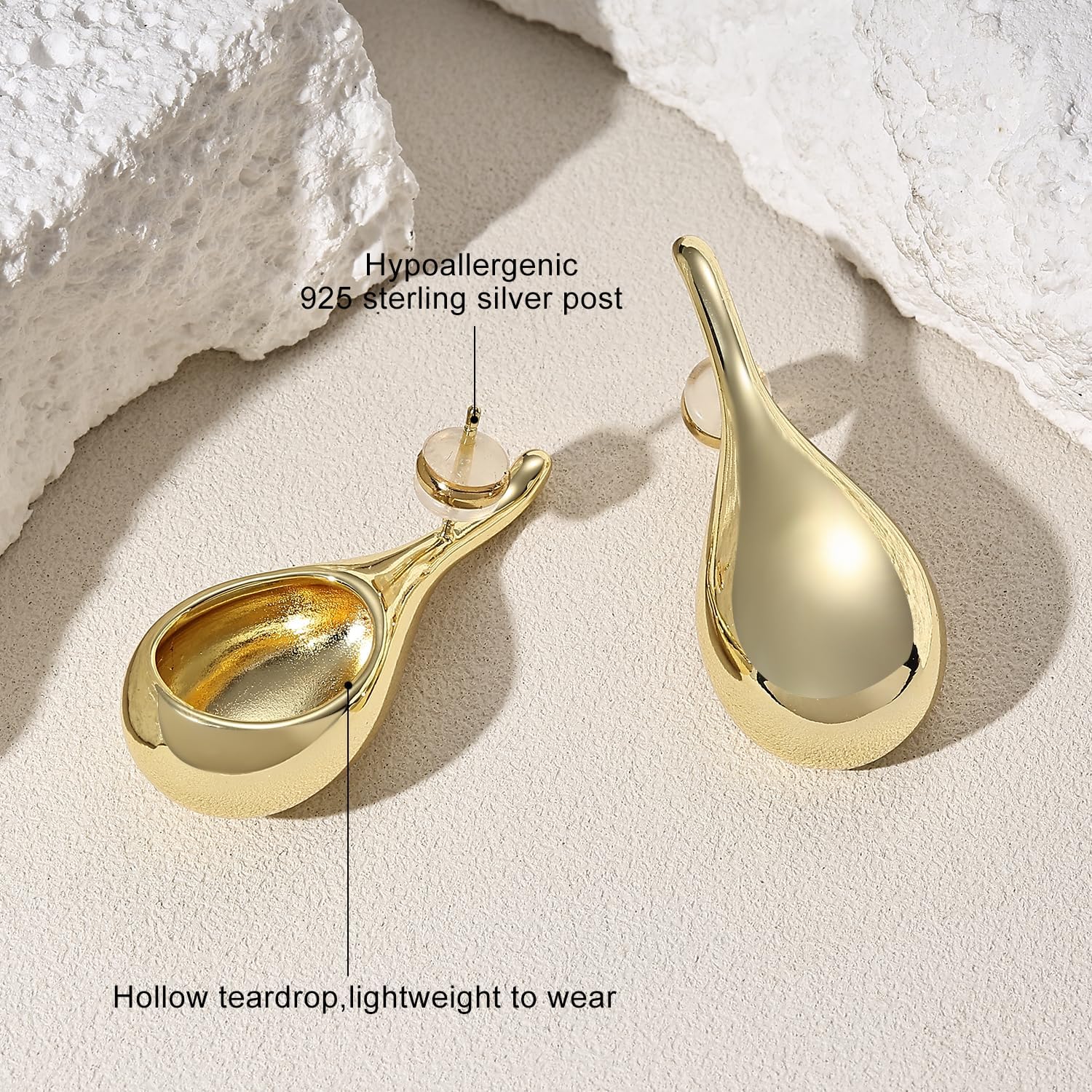 Teardrop Earrings for Women Gold/Silver – Chunky Large Hoop Dangle Earrings Elegant Water Drop Dupes, Hypoallergenic Lightweight Jewelry image 5 of 6 B0FKY771YS