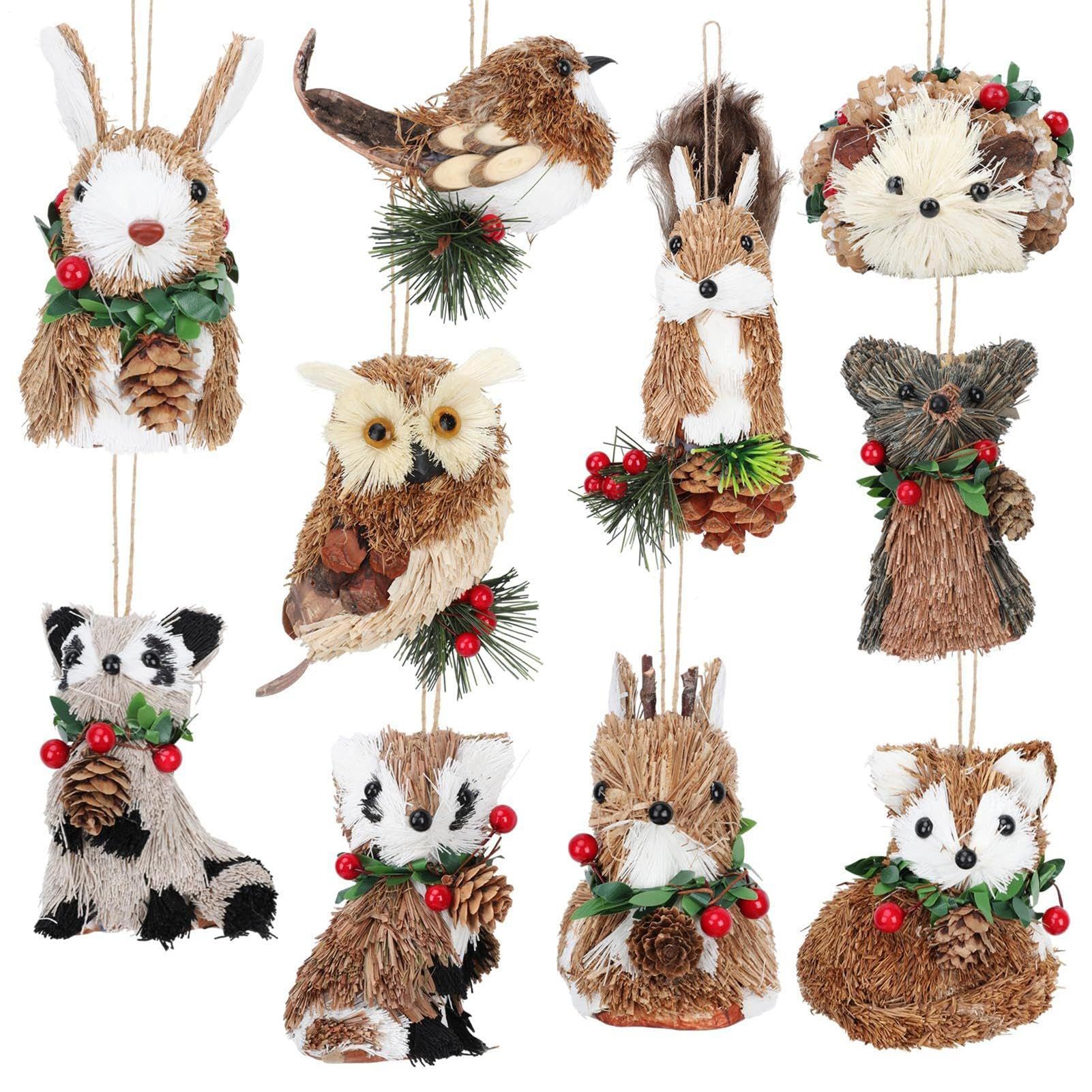 Ornements de sapin de Noël en acrylique plat avec motif baies et animaux