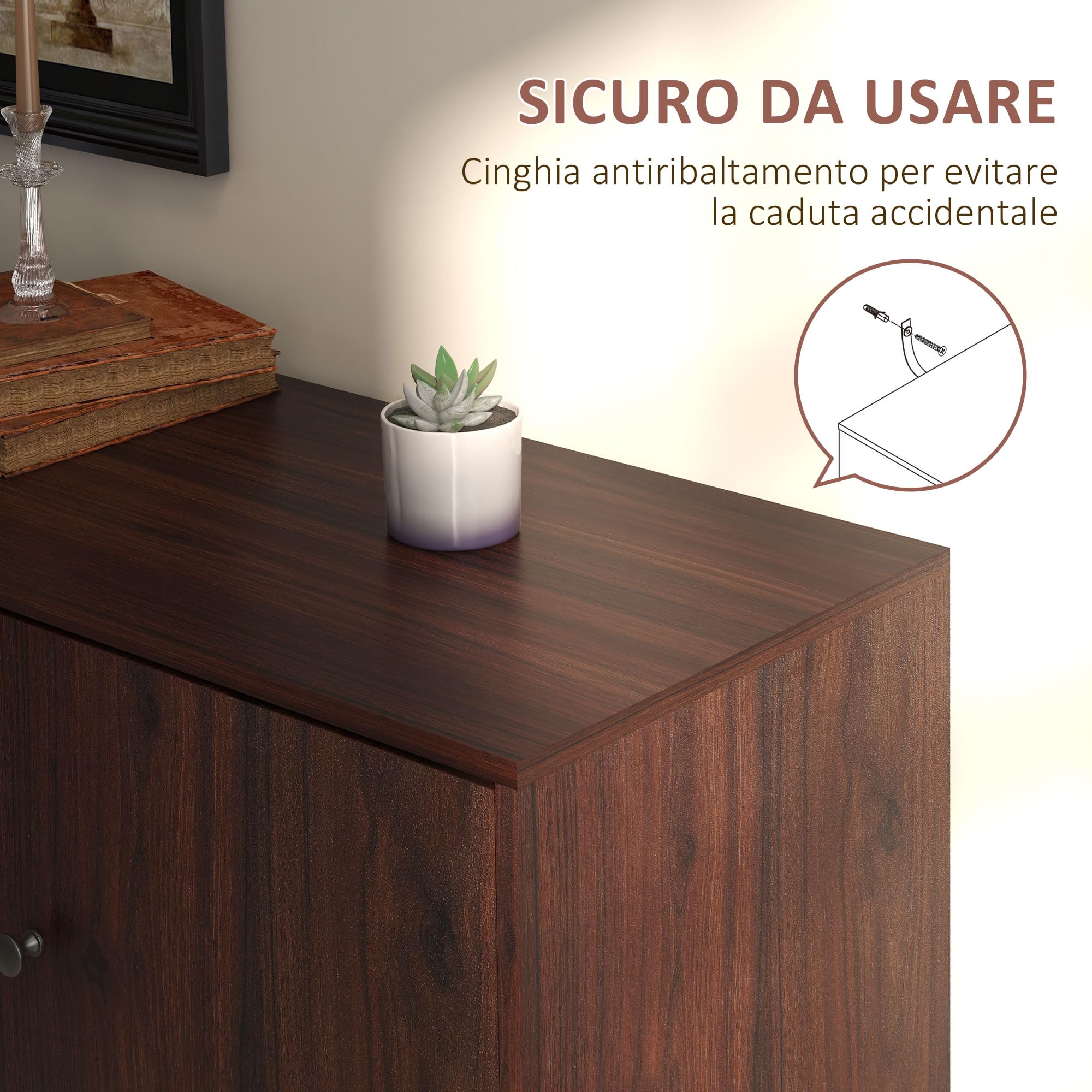 HOMCOM Credenza Moderna con 2 Armadietti e 3 Cassetti, Marrone e Nero | per Soggiorno, Sala da Pranzo e Ingresso in Legno e Truciolato, Mobile Contenitore, 127x40x76 cm