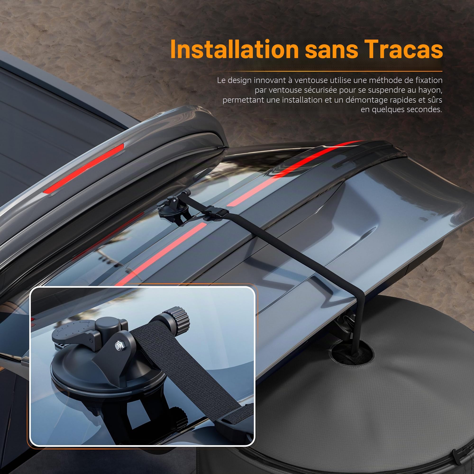 Tente de vestiaire portable - Cabine d'intimité instantanée avec ventouse pour hayon de SUV, pour camping, douche, plage et toilettes (sac de transport inclus), noir