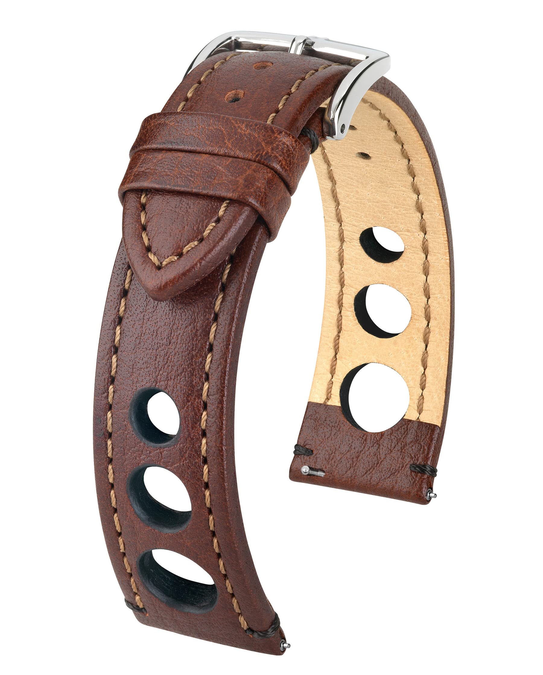 HIRSCH Unisex Uhrenarmband Büffelkalb Modell Rally 18 mm Braun