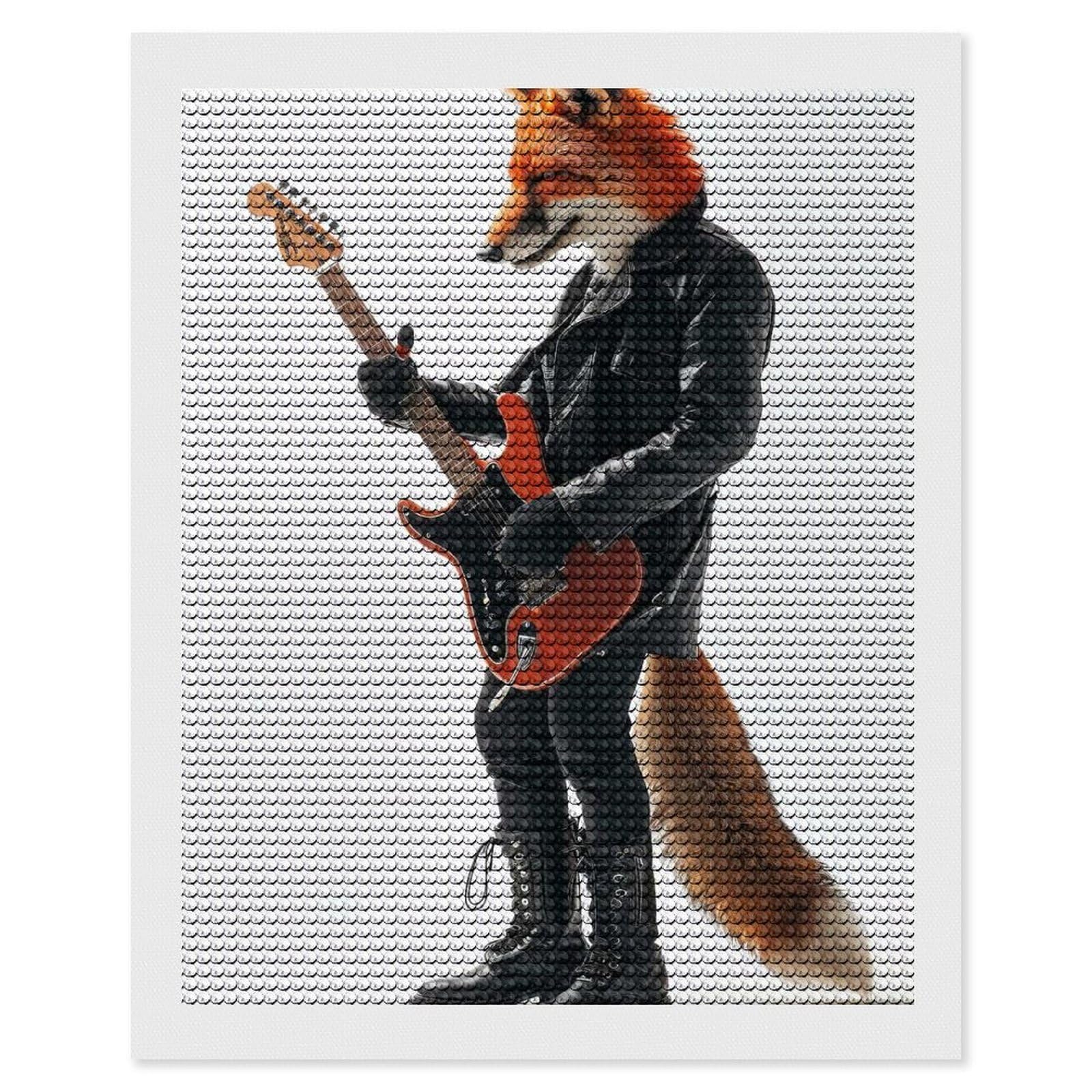 Junmoney Fox Guitar Diamond Painting Set 16"x20", Full Kit Included, Sparkling Round Gems, Farmhouse Decor, Festive Craft Gift