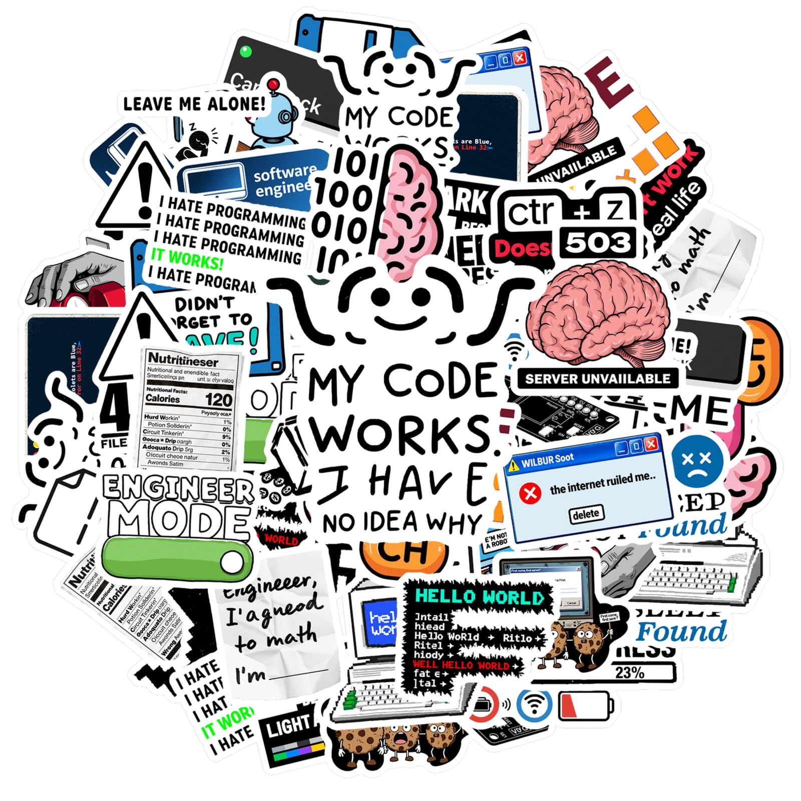 35pcs Quirky Programmer Stickers Tech Humor Graffiti Engineer Coding Stickers for Laptops Notebooks Suitcases