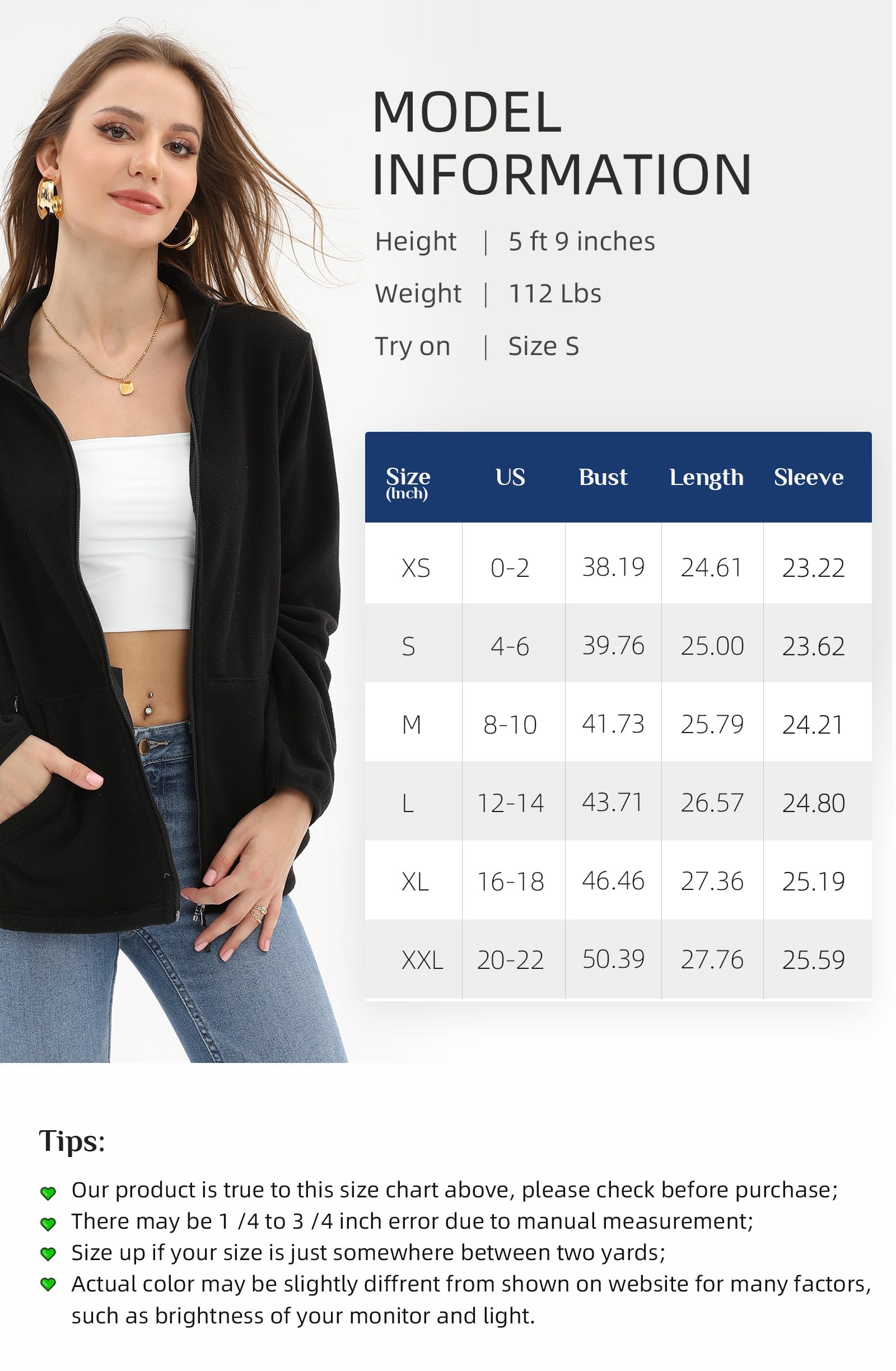 Argstar Chaqueta de forro polar para mujer con 6 bolsillos (XS-2XL)