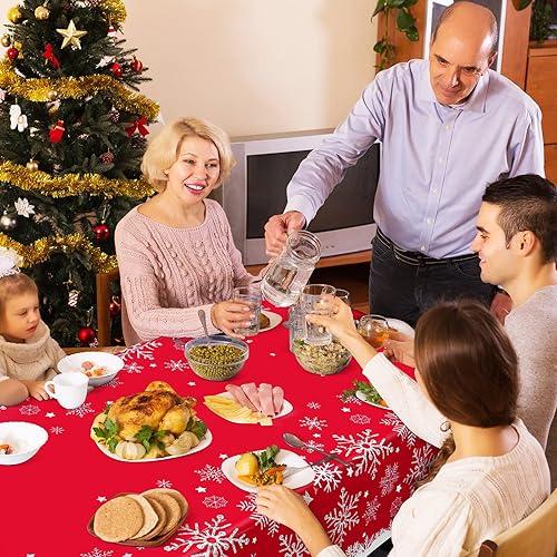 Miniatura 6 de durony Paquete de 2 manteles de Navidad con copos de nieve de 108 x 54 pulgadas, desechables, impermeables, de plástico, para Navidad, invierno,