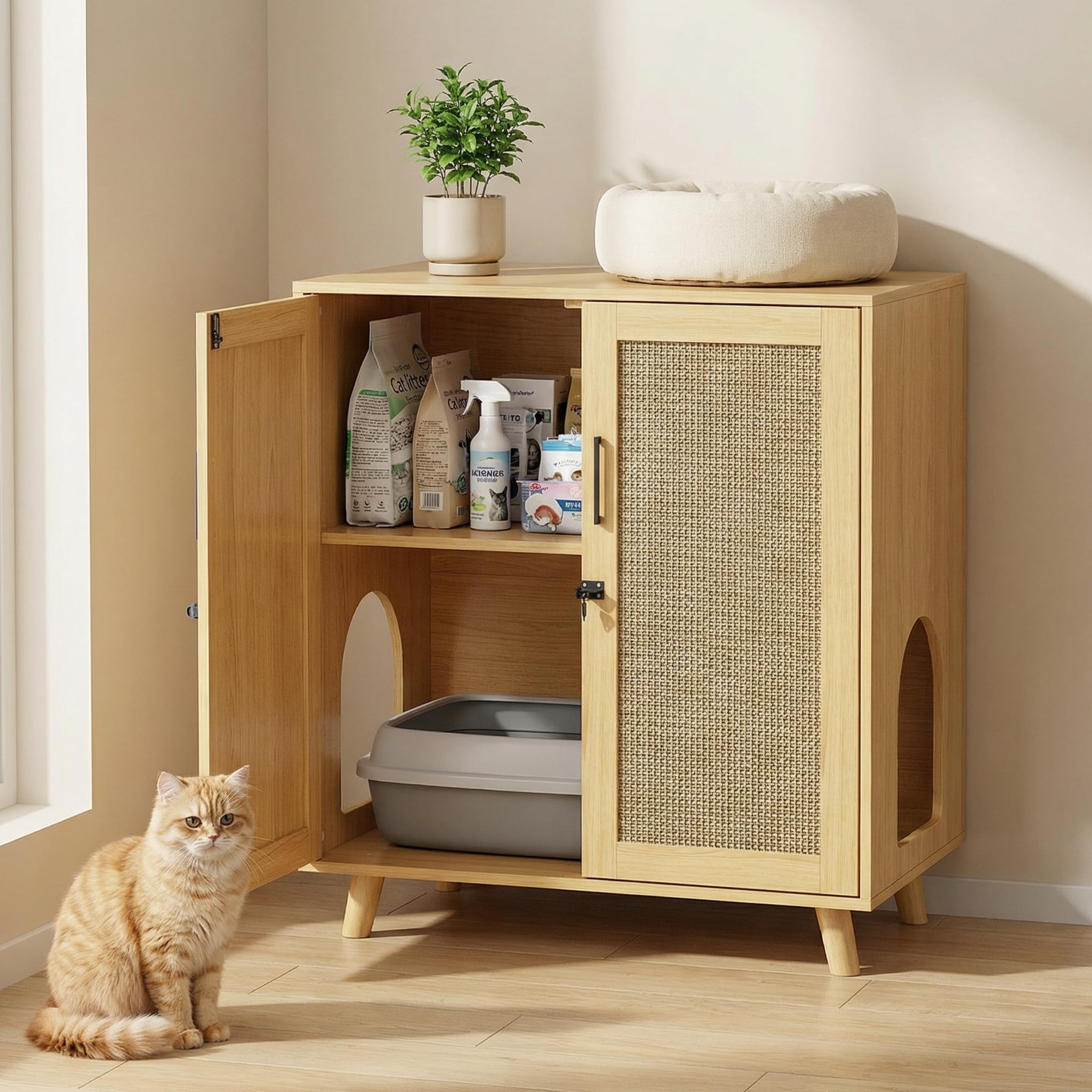 【8月10日まで】猫 トイレカバー トイレハウス キャビネット Amazon | VORIN 猫トイレカバー 爪とぎ付き 幅80cm 猫キャビネット 猫