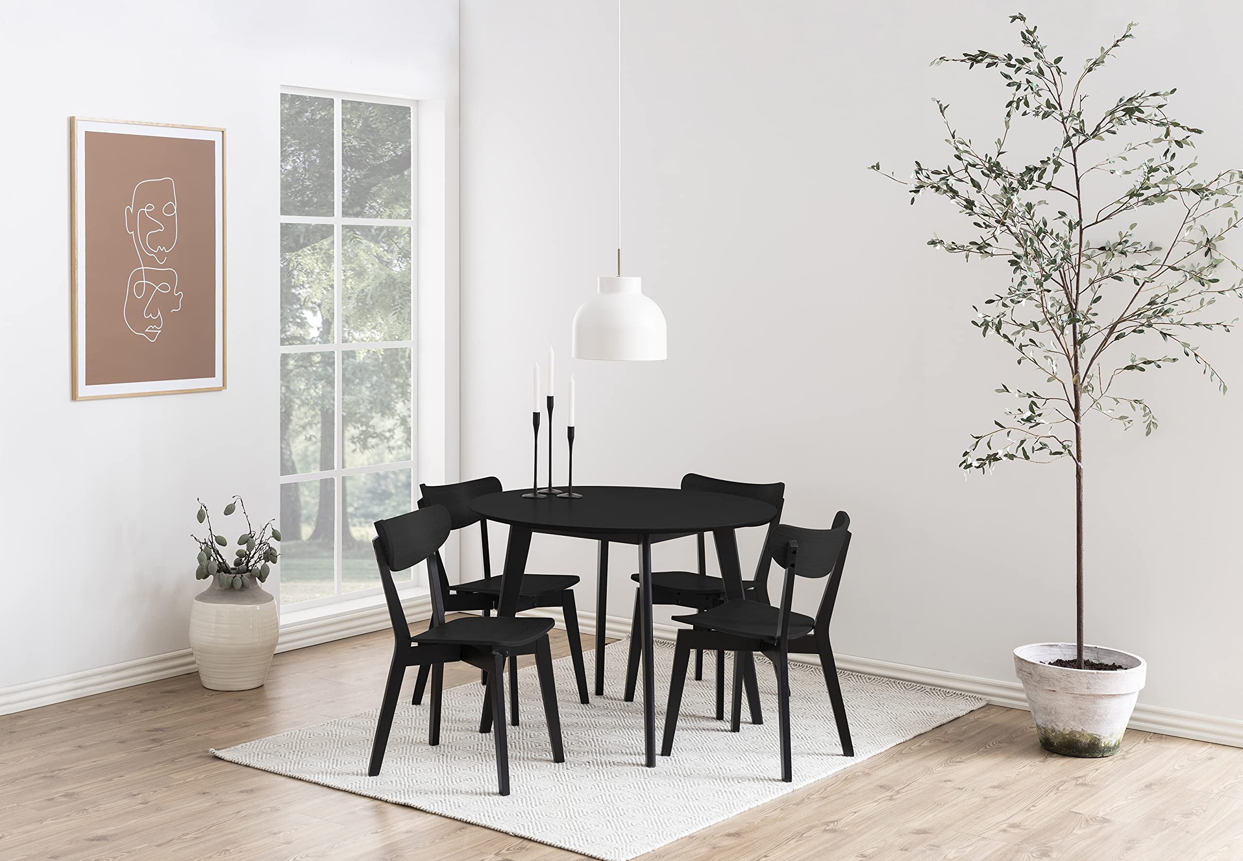AC Design Furniture Roxanne tavolo da pranzo, nero, impiallacciatura rovere/albero della gomma, L: 105 x P: 105 x H: 76 cm, 1 pz