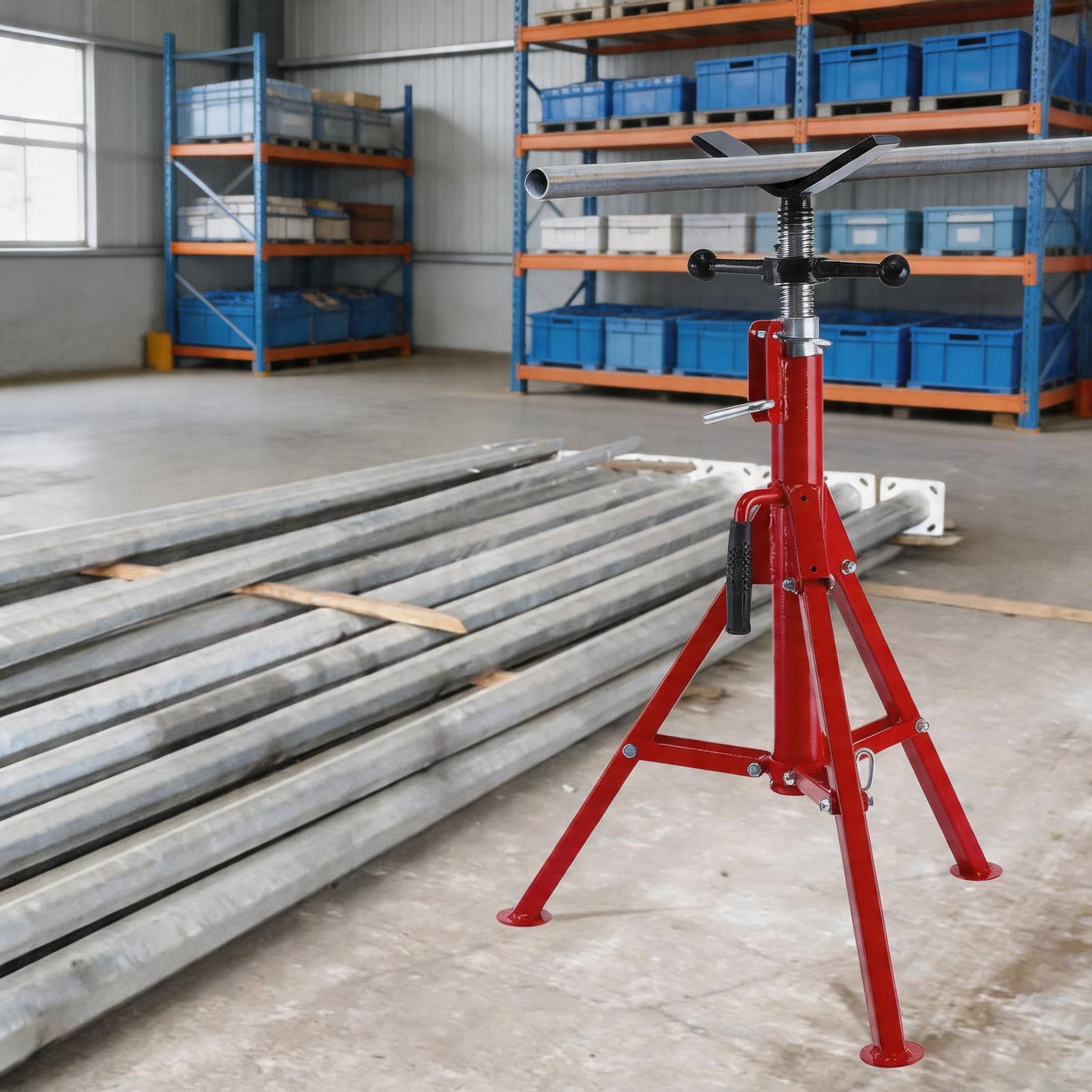 GarveeTech 1134kg Rohrständer v-Kopf Klappbar Höhenverstellbar Profi | 1/8" bis 12" Rohre; Kohlenstoffstahl; Tragbar; Rohrstütze; Schweißzubehör; Montage; Sicherer Stand; Baustelle; Robust
