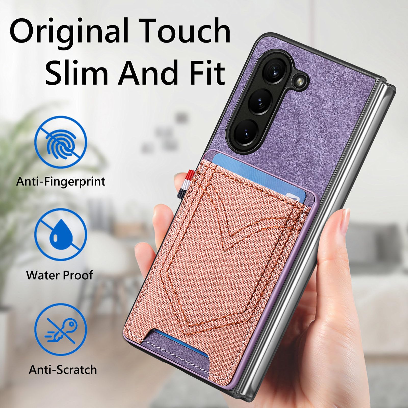 Etui na Samsung Galaxy Z Fold 5, etui portfelowe z przegródką na karty, wzór ze skóry PU, luksusowy, ultracienki, matowy pokrowiec ochronny, niebieski