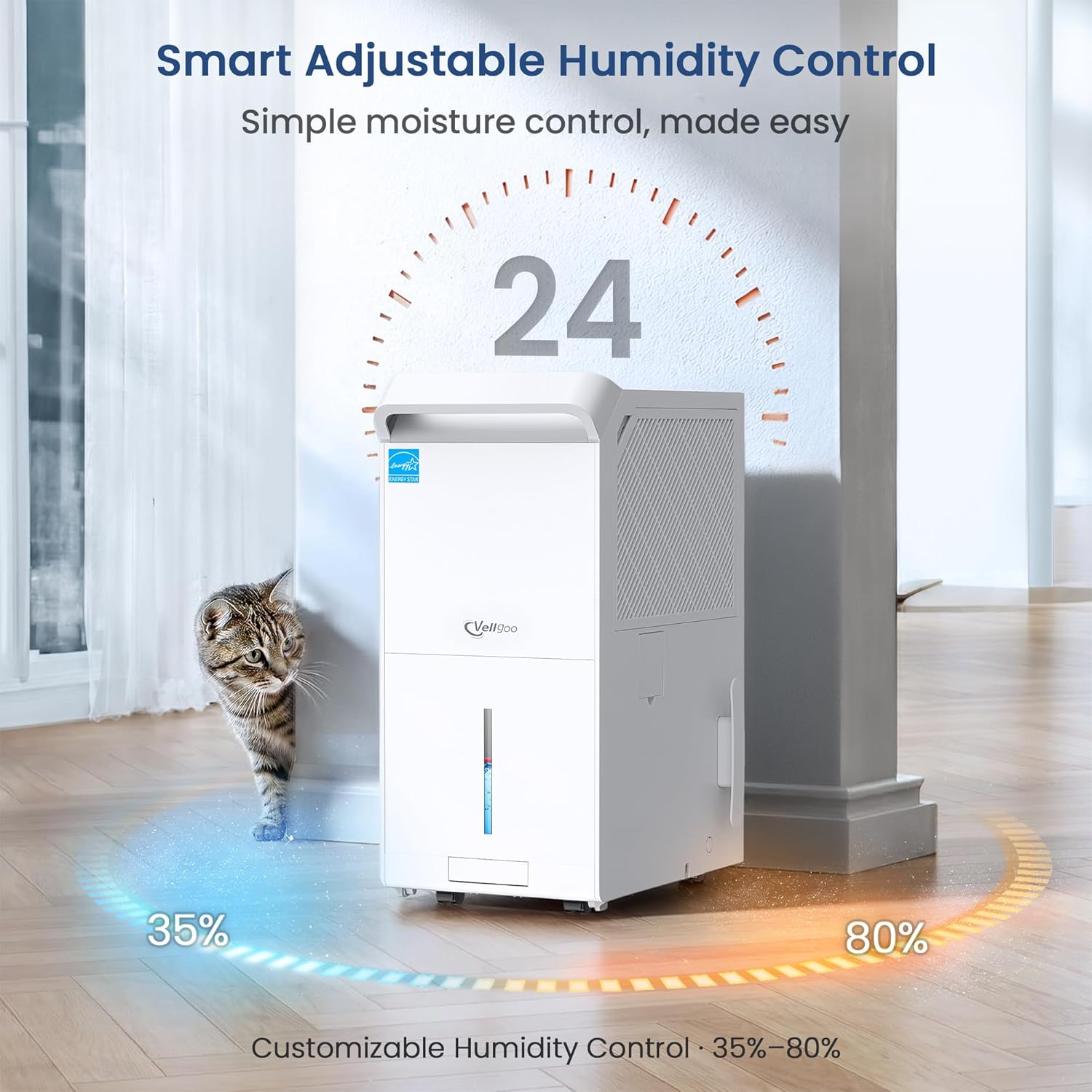 6,000 Sq.Ft Most Efficient Energy Star 2025 Dehumidifier,Vellgoo Max 140 Pint/D Smart Compressor Dehumidifier for Basement with Drain Hose, for Home,Large Rooms - Image 8