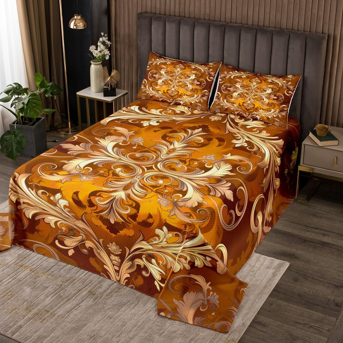 Erosebridal Retro Floral King Bedspread Set, Bohemian Flowers Chic Paisley Microfiber Quilt Set, Victorian Baroque Hippie Coverlet Set & Bedspread for Bedroom, Vintage Fashion Quilt Bedding Sets