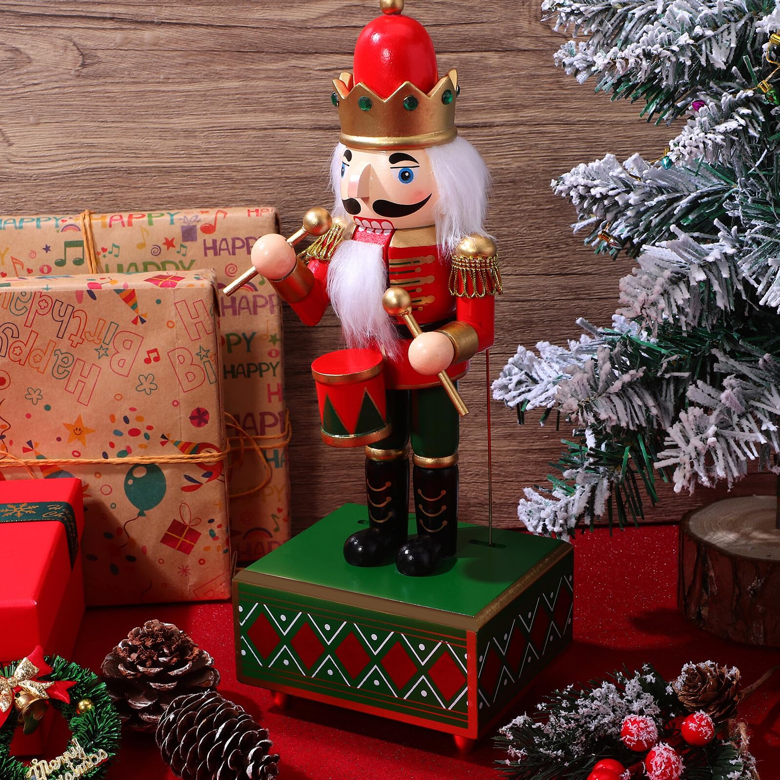 LABRIMP Caja de Adorno de Navidad 32 CM Madera Mecanismo de Cuerda Decoración Festiva para Fiestas Navideñas