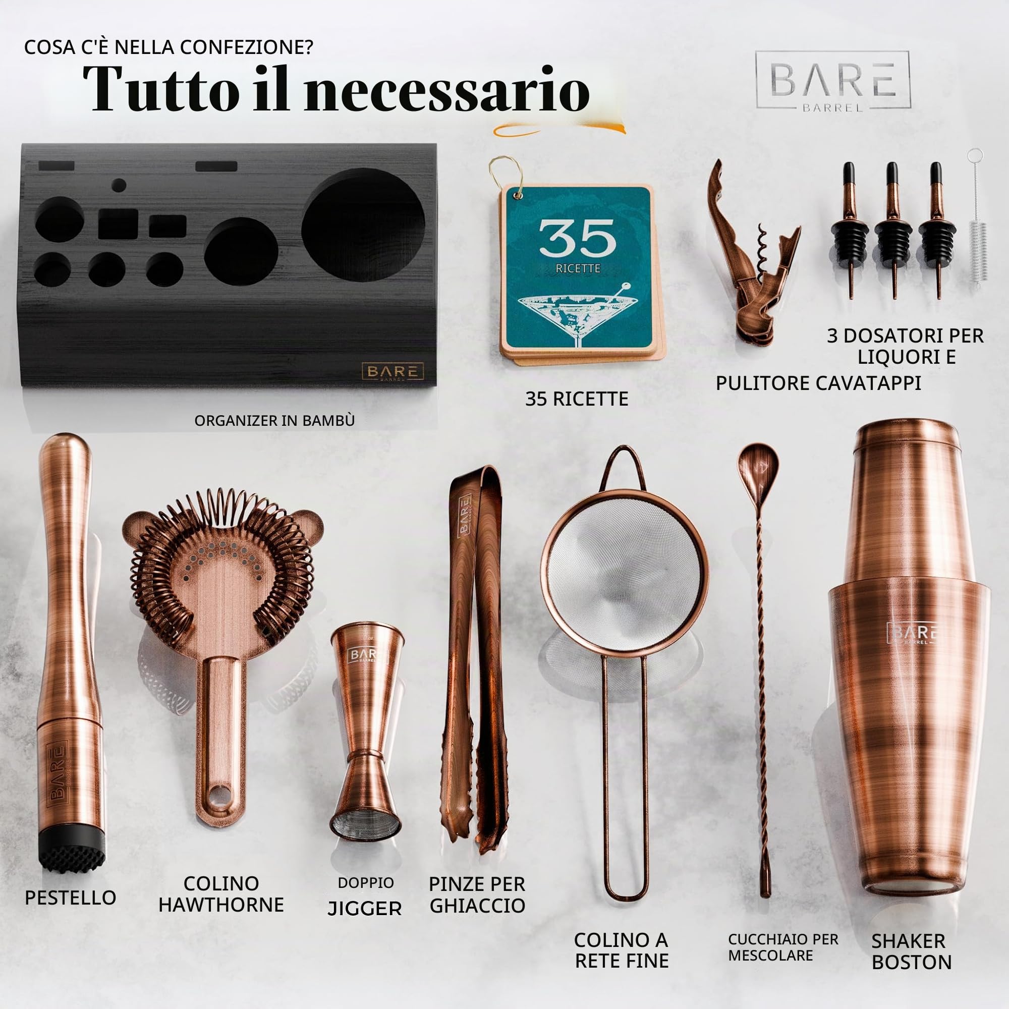 Mixology Bartender Kit Bar Set | 14 pezzi Boston Cocktail Shaker Set (BKC3 - Rame antico)