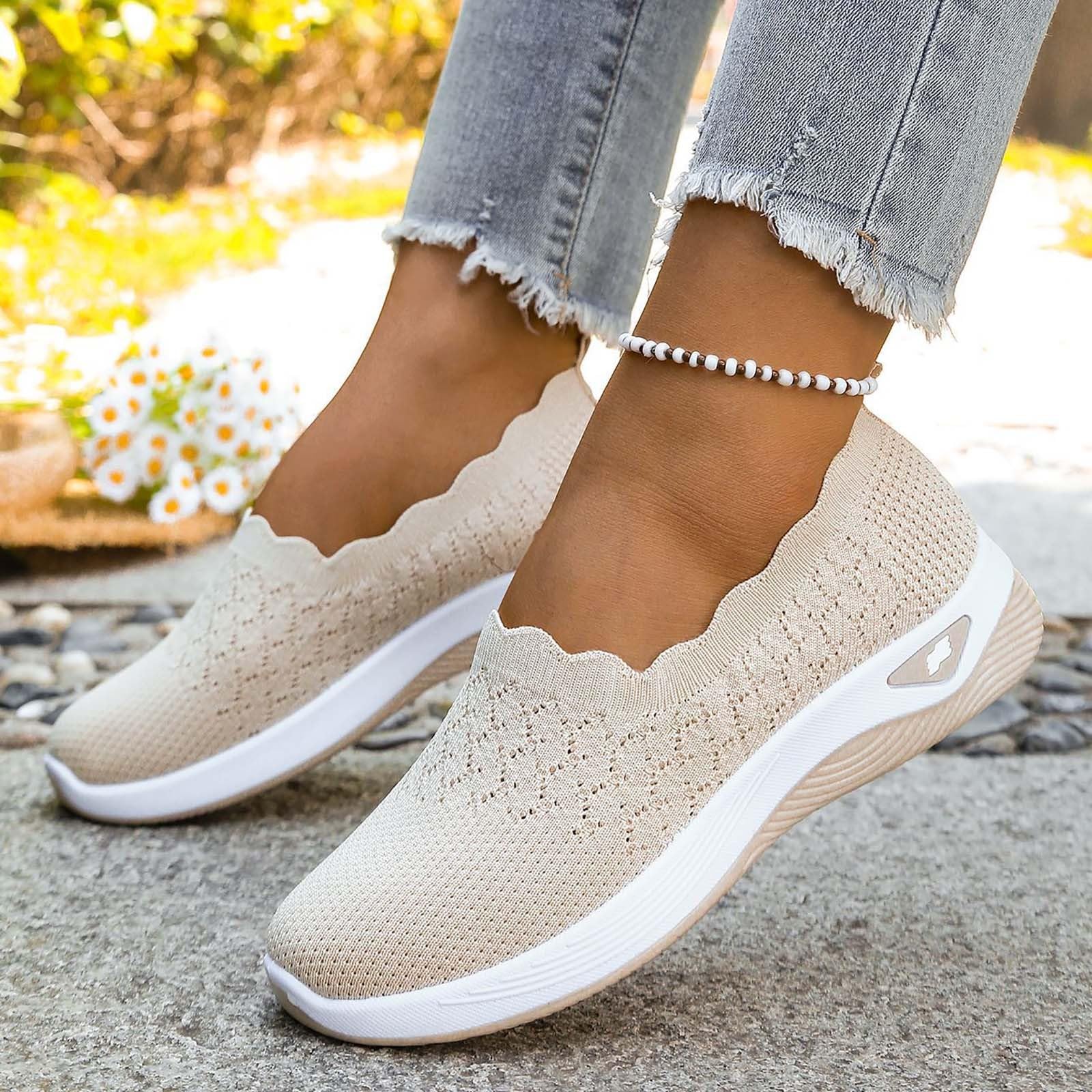 Chaussure Orthopédique Femme Été Baskets Légère Respirante Basket Ballerines Antidérapante Marche Enfiler sans Lacet Sneakers Fitness Slip on Confort Basquette Course Travail