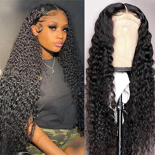 Xiyekon Pelucas de cabello humano ondulado profundo con encaje frontal transparente HD de 13 x 4 pulgadas, pelucas de cabello humano rizado profundo