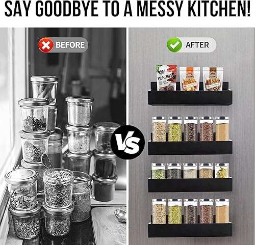 Miniatura 3 de Homestry - Paquete de 4 estantes magnéticos de metal grandes para organización de cocina, organizador y almacenamiento de especias, perfecto para