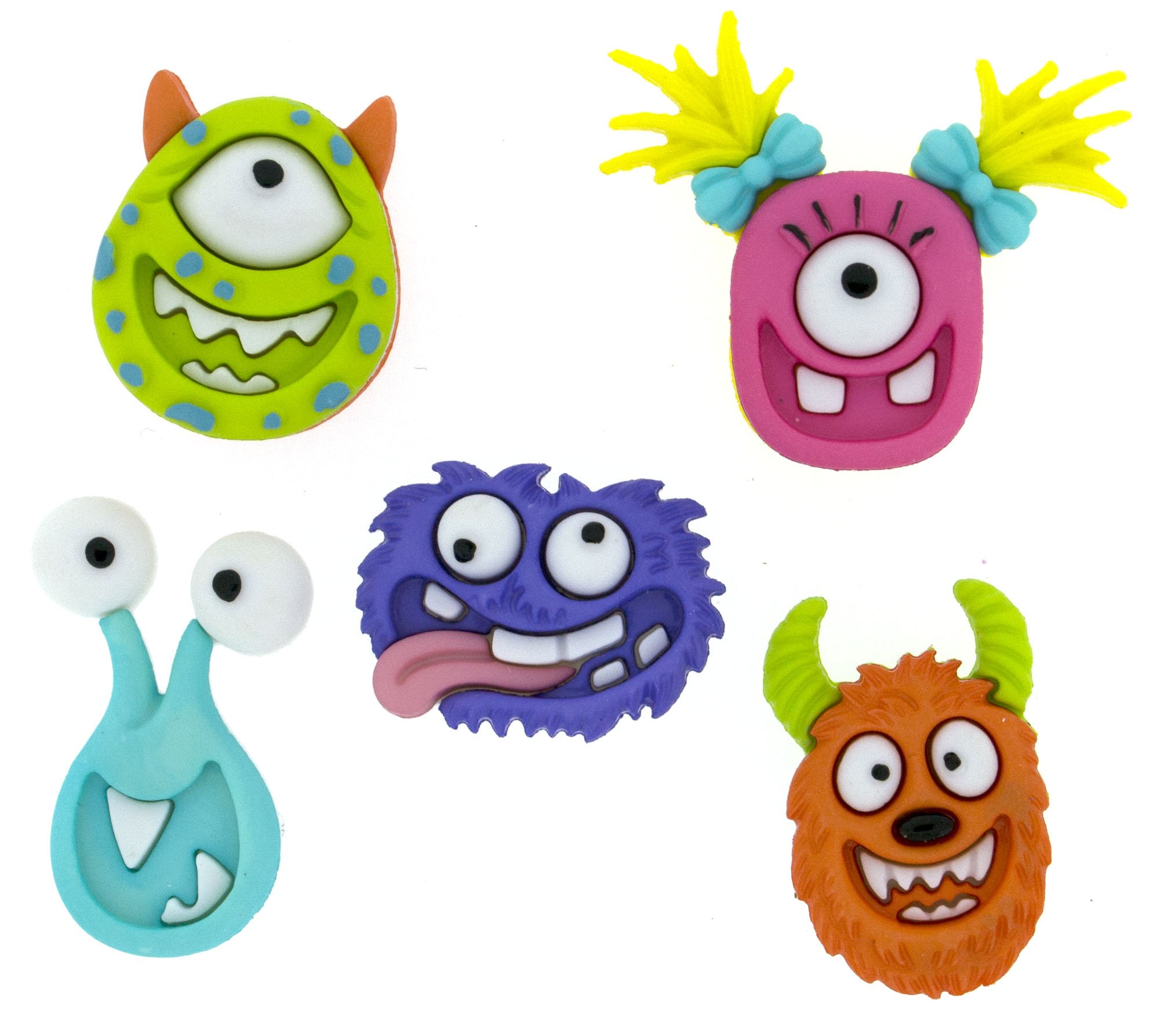 Dress It Up Multicolour "Monster Faces Button, Plastic, Multi-Colour, 24 X 15-22 X 18 Mm, 5-Piece
