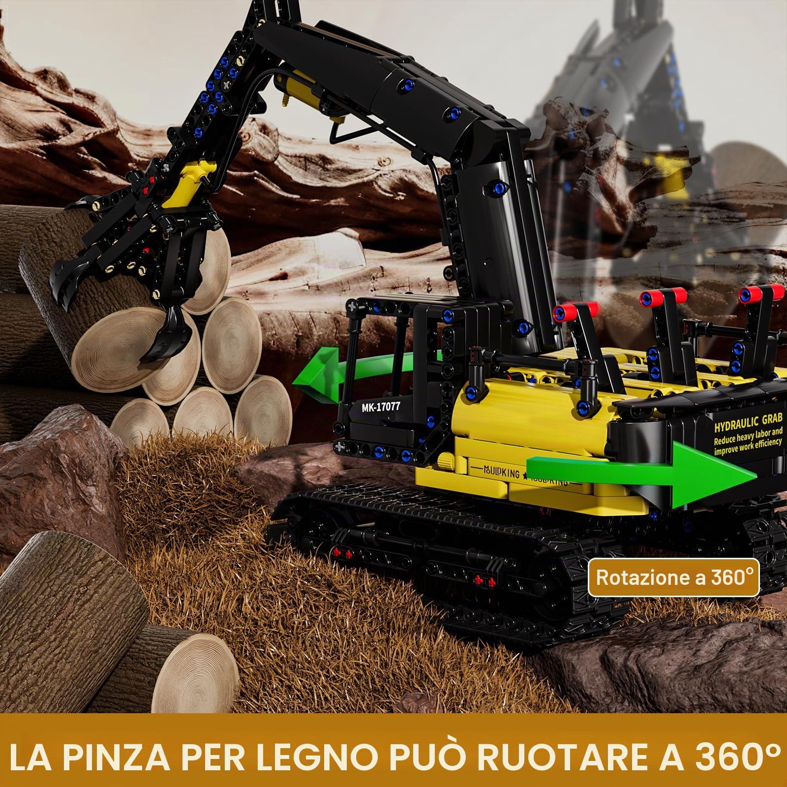 Mould King 17077 Tecnologia Idraulico Trasportatore Legno Blocchi Di Costruzione Giocattolo Versione Statica Furgone Camion Mietitrebbia Blocchi Morsetto per adulti e bambini(866 pezzi)