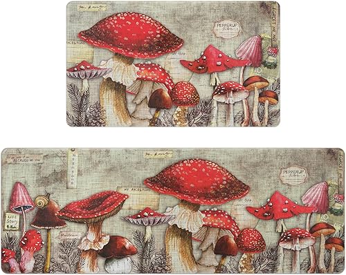 ASPMIZ Juego de 2 alfombras de cocina con diseño de hongos, alfombrillas acolchadas antifatiga, impermeables para el frente del fregadero, tapete de disponible en Yaxa El Salvador