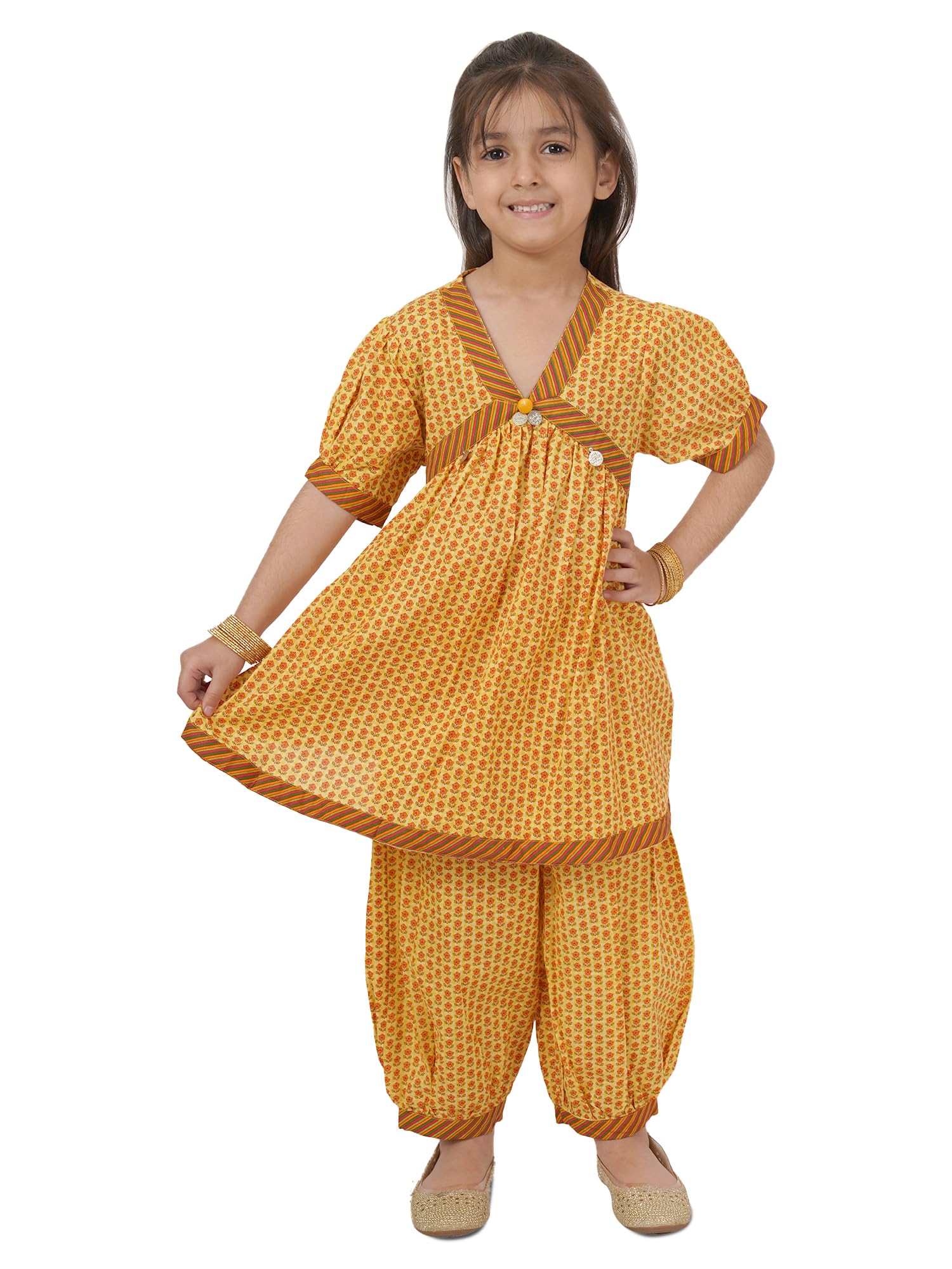 JAPER KURTI Floral Print Alia Cut Cotton Salwar Suit Set for Young Girls