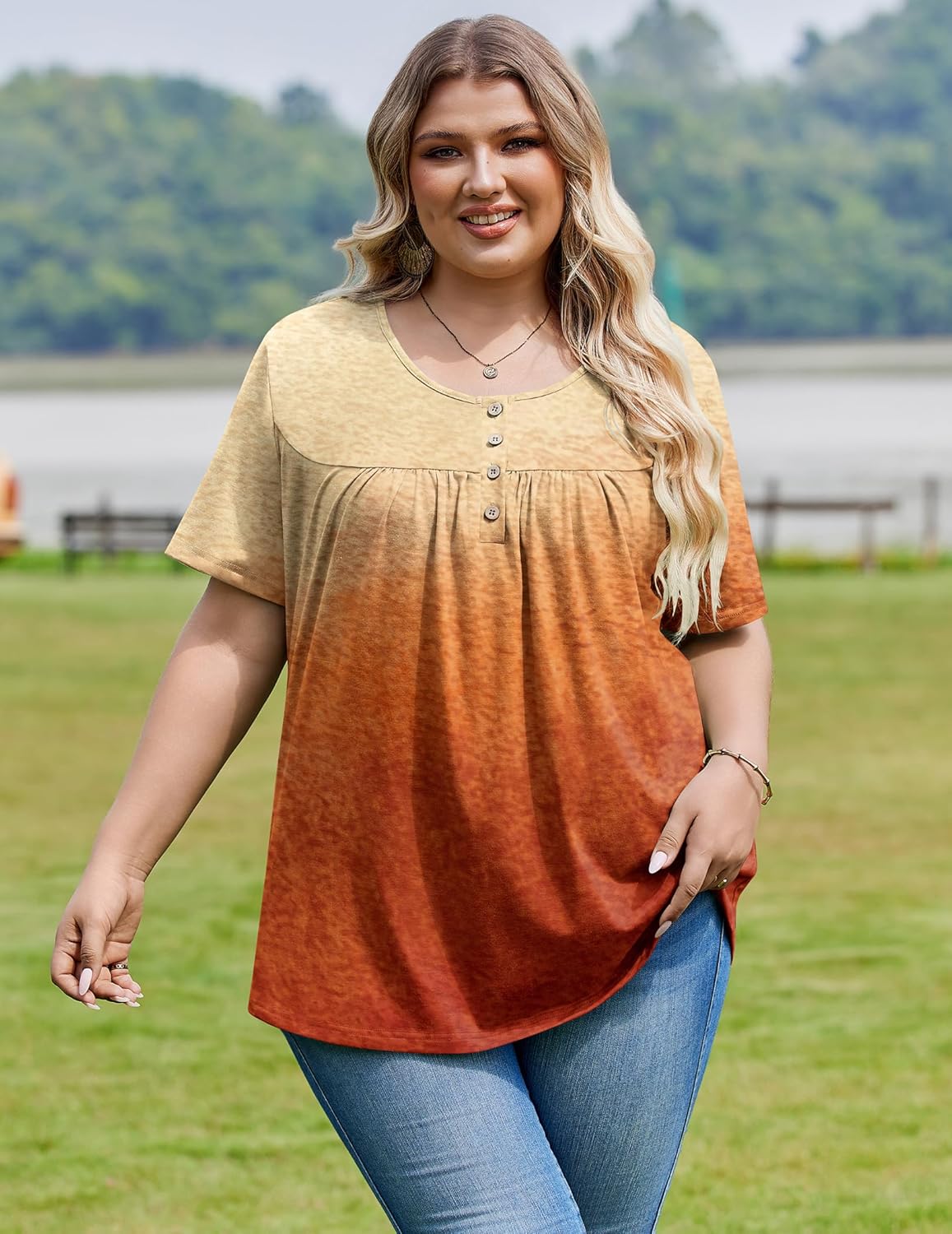 IN'VOLAND Plus Size Tops for Women Short Sleeve Shirts Dressy Casual Tunics to Wear with Leggings Beach Vacation Clothes - Image 2