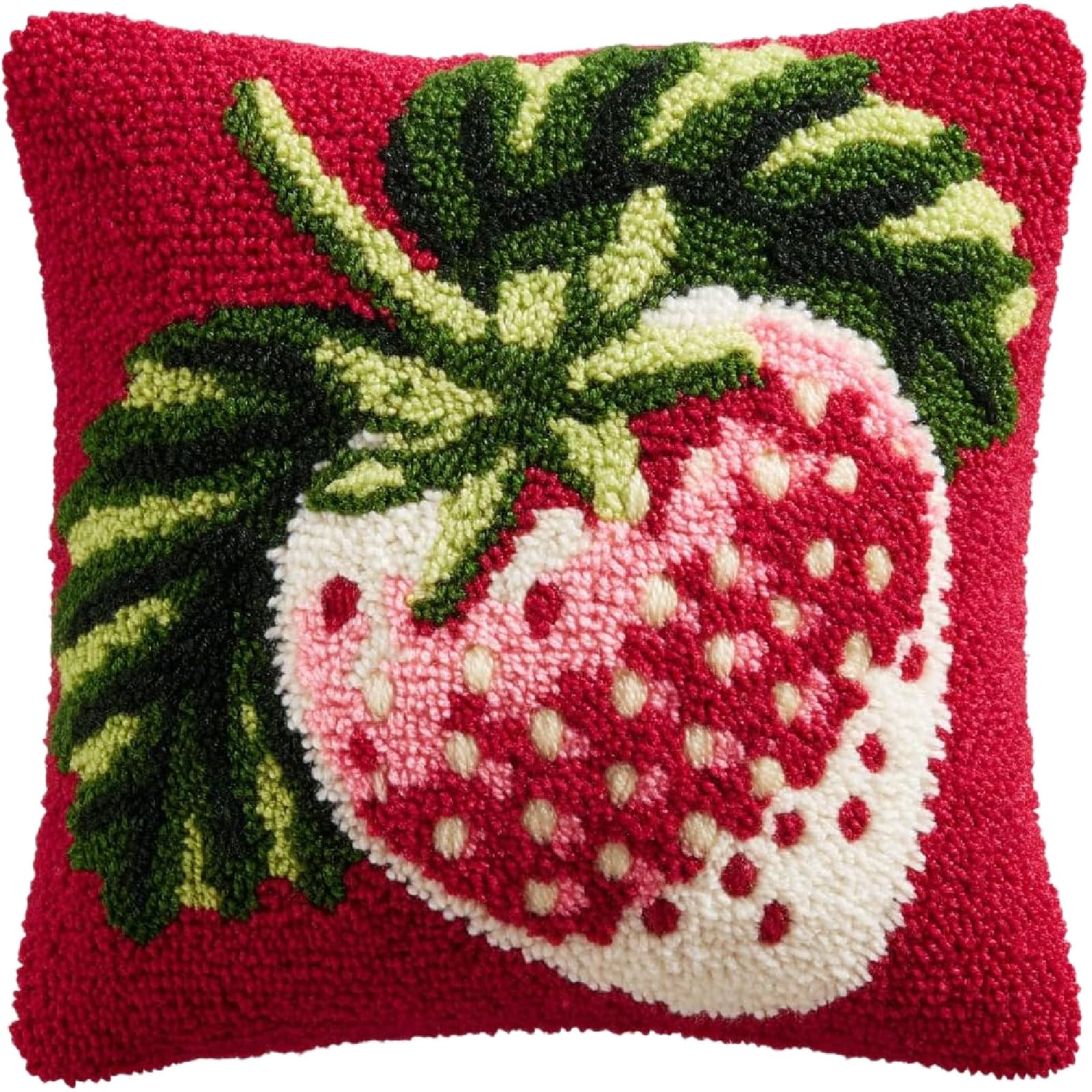 ZUHK DIY Latch Hook Cushion Kit - Cross Stitch Yarn Craft Set fit for Beginners and Adults, Sofa Decor 43x43cm (Strawberry)